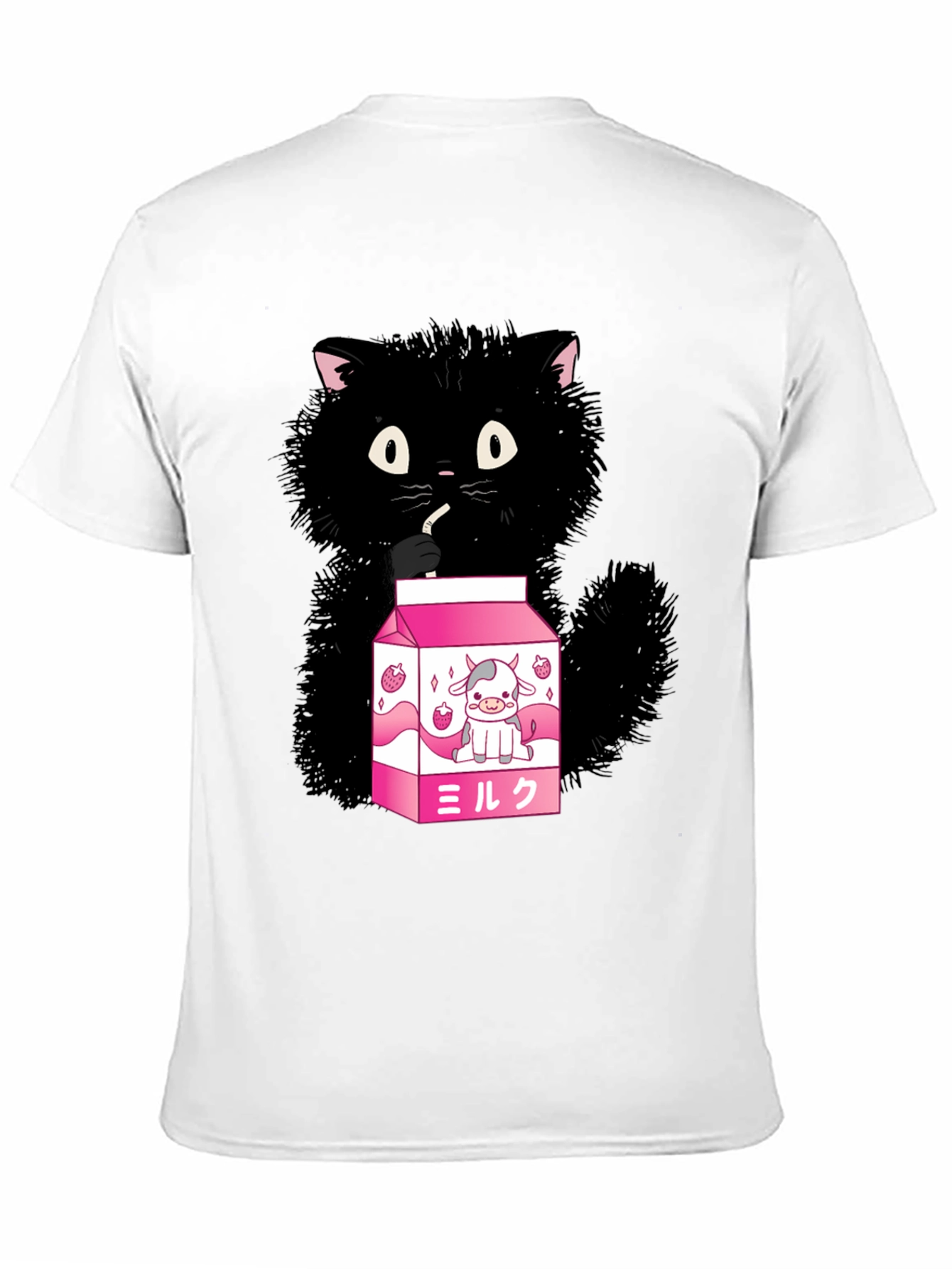 Cute Cat Drinking Milk T-Shirt - Kawaii Style