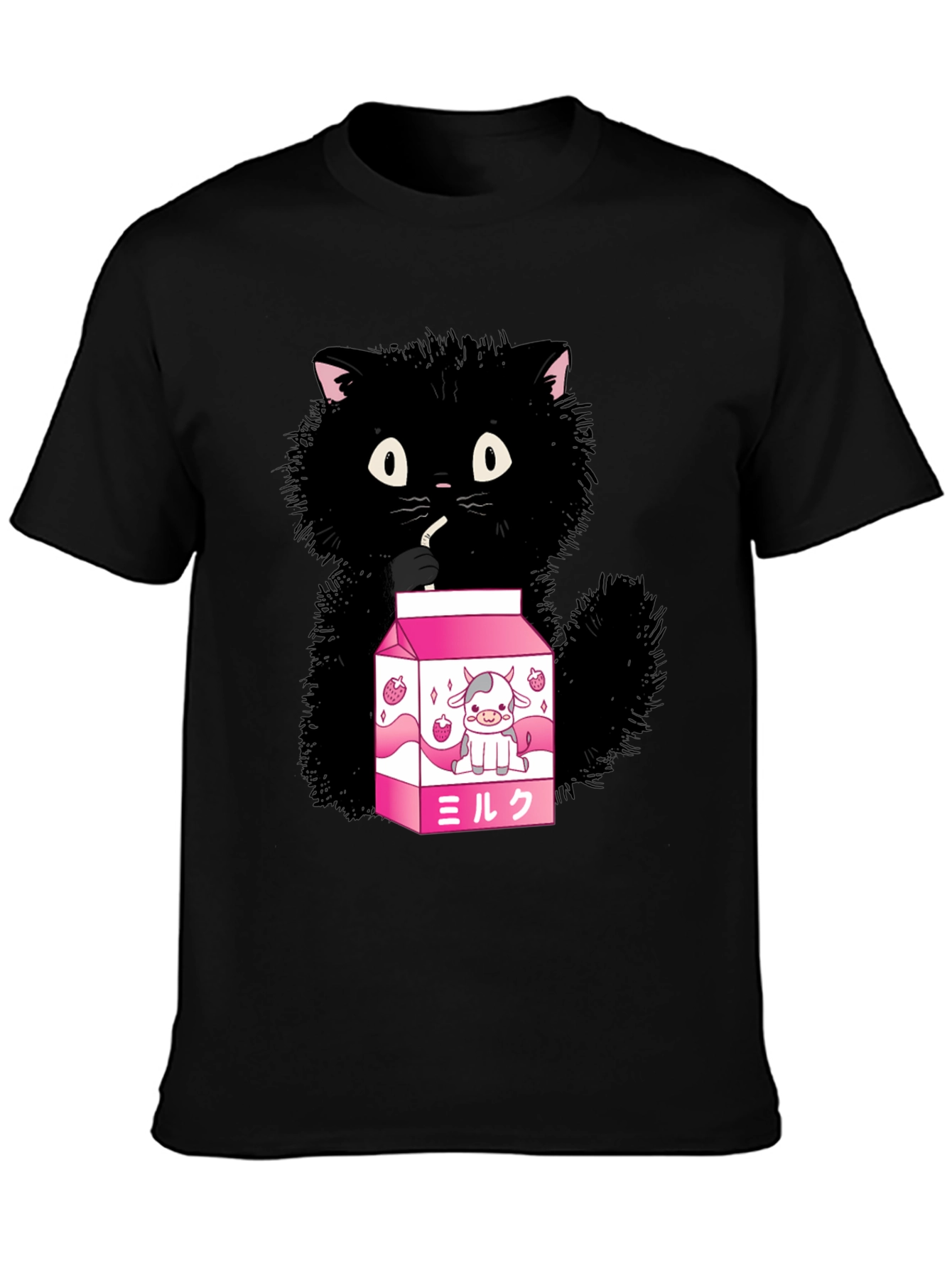 Cute Cat Drinking Milk T-Shirt - Kawaii Style
