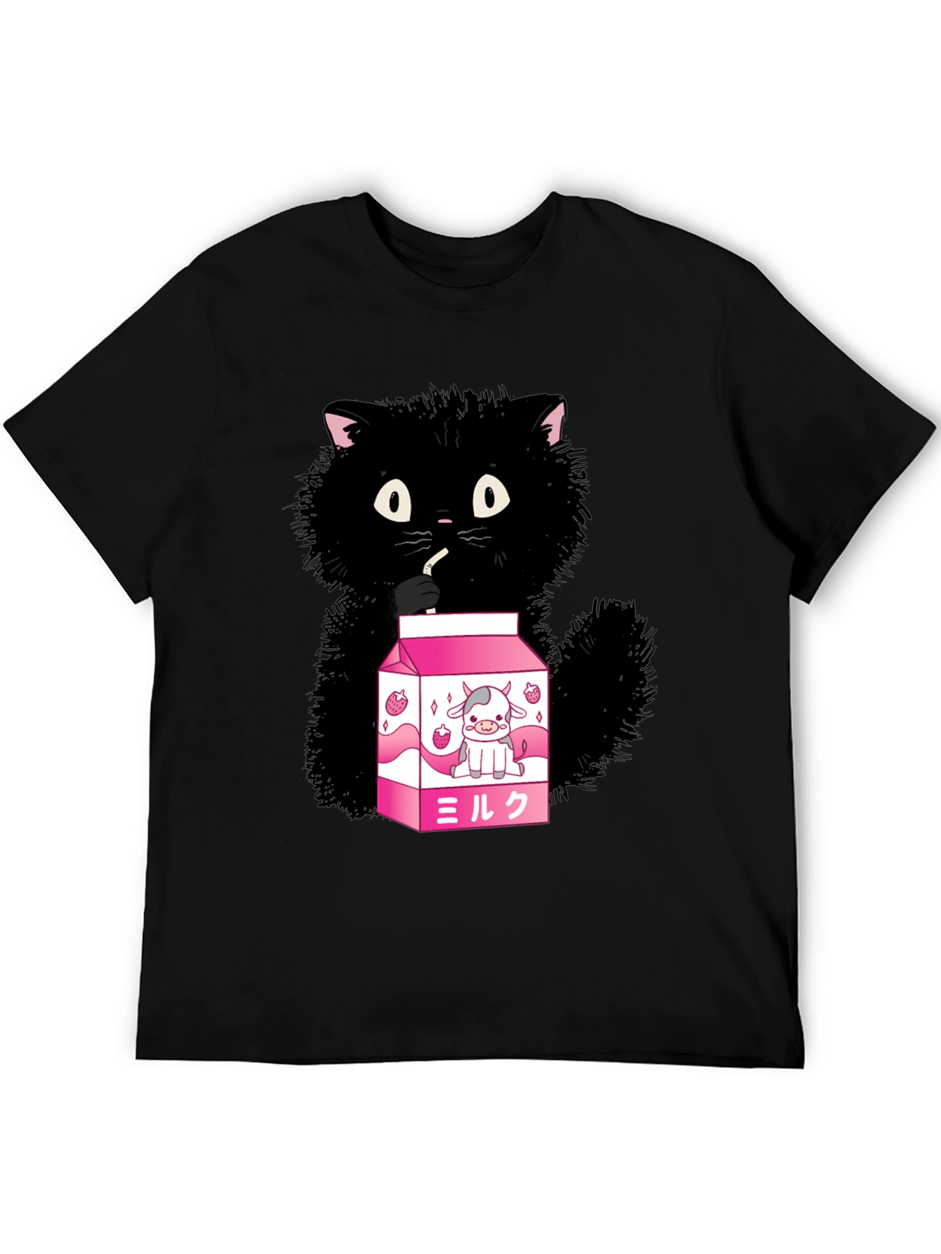 Cute Cat Drinking Milk T-Shirt - Kawaii Style