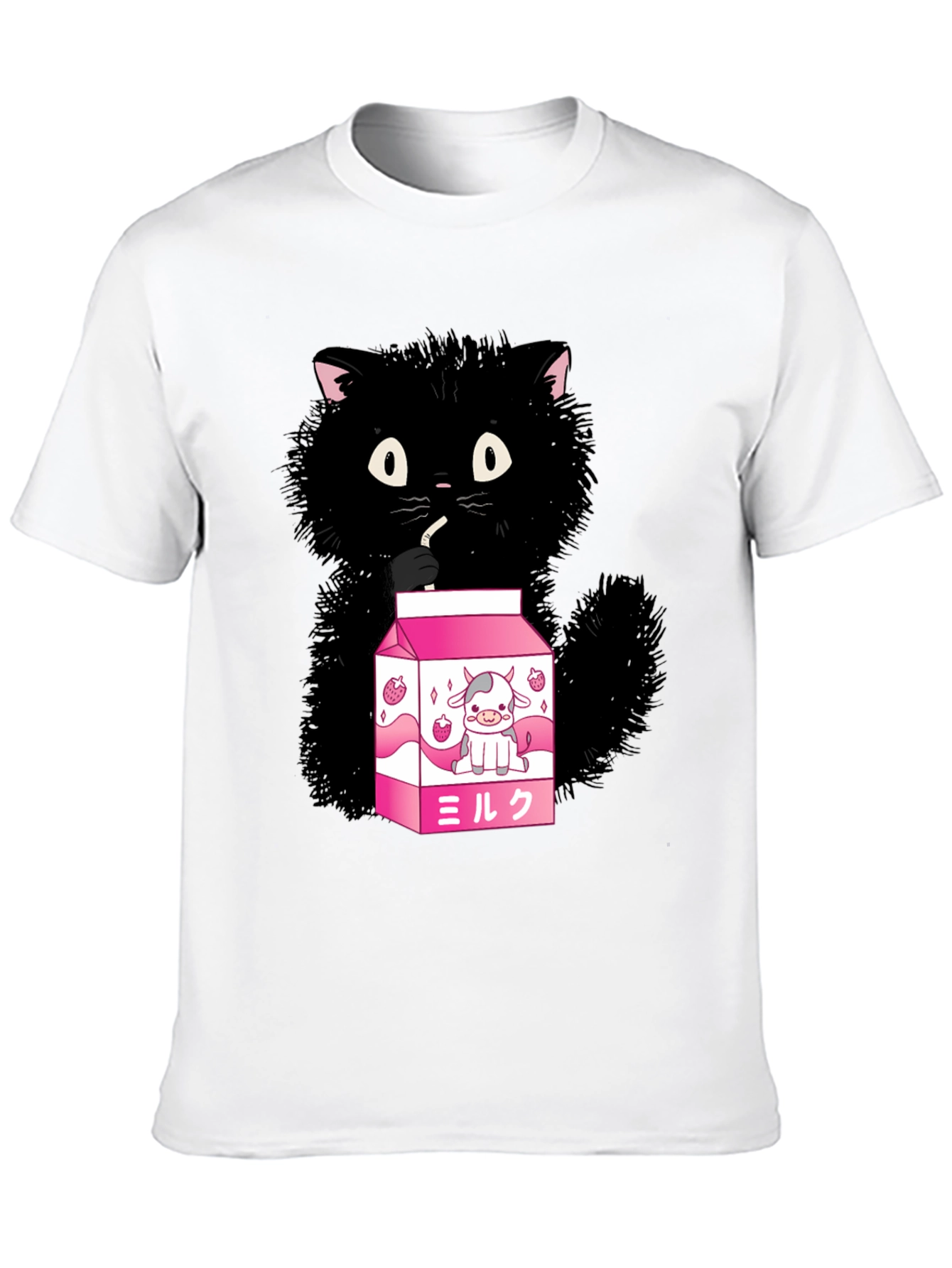 Cute Cat Drinking Milk T-Shirt - Kawaii Style
