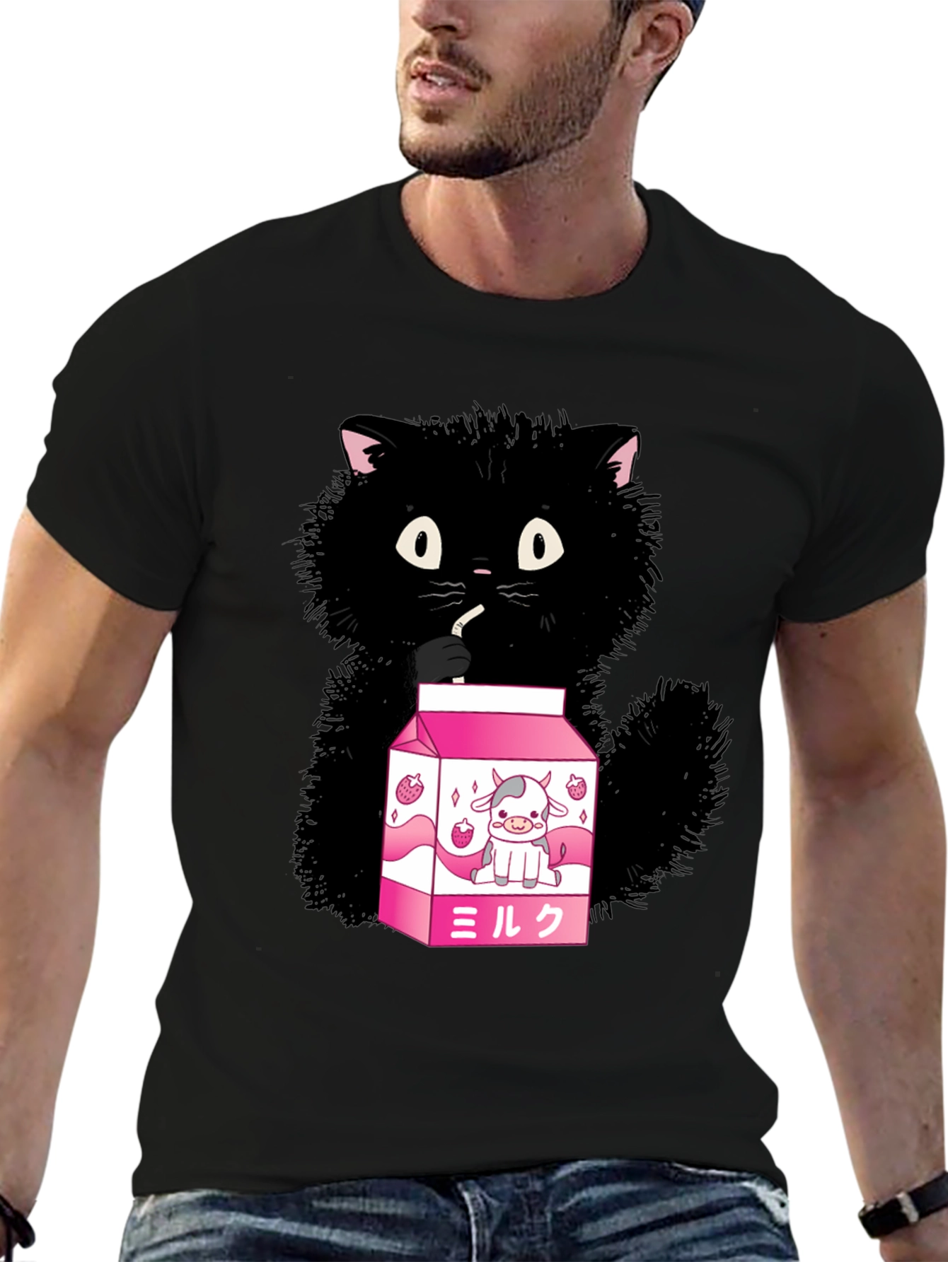 Cute Cat Drinking Milk T-Shirt - Kawaii Style