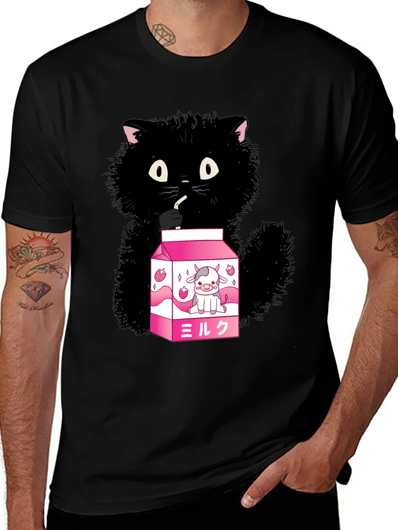 Cute Cat Drinking Milk T-Shirt - Kawaii Style