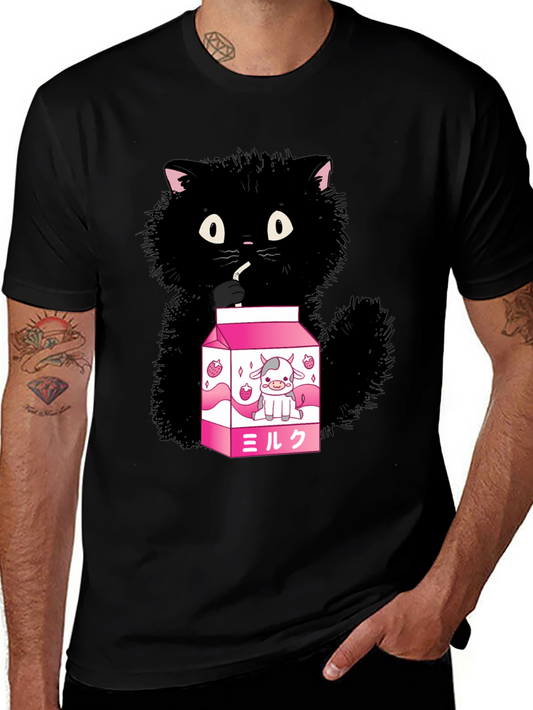 Cute Cat Drinking Milk T-Shirt - Kawaii Style