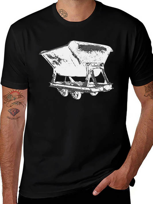 Vintage Mine Cart Graphic Tee - Black Cotton Shirt