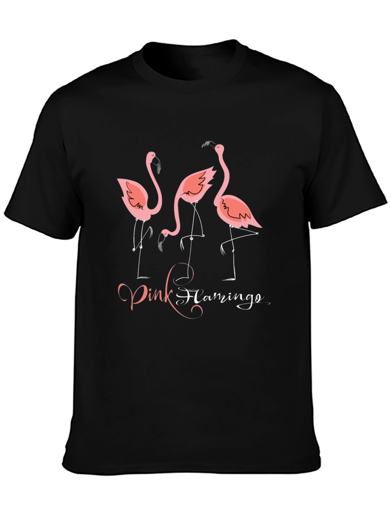 Pink Flamingo Graphic Tee - Black Cotton T-Shirt