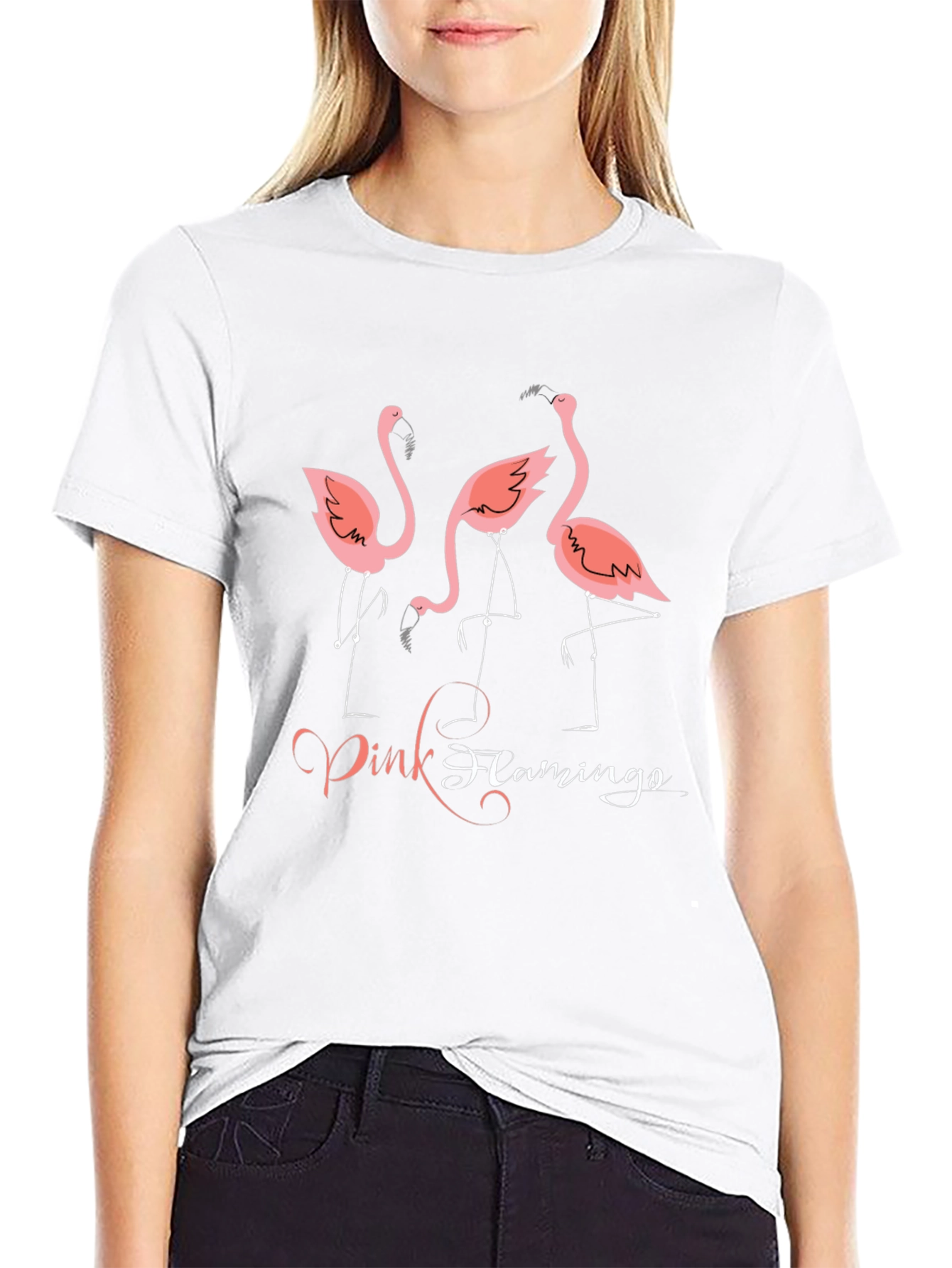 Pink Flamingo Graphic Tee - Black Cotton T-Shirt