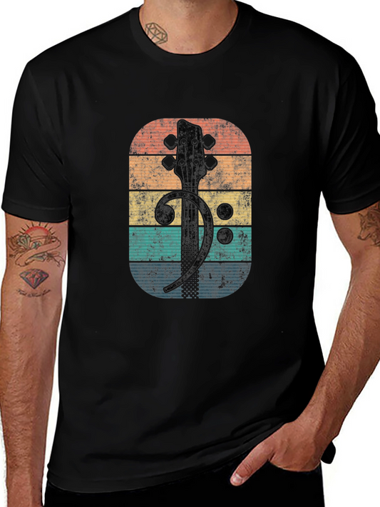 Vintage Bass Clef Guitar Headstock T-Shirt