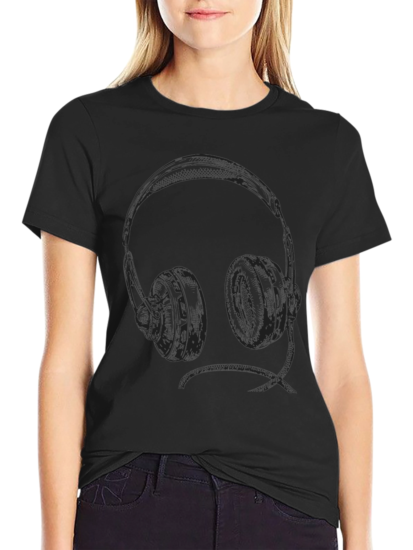 Headphone Graphic Tee - Black Cotton T-Shirt