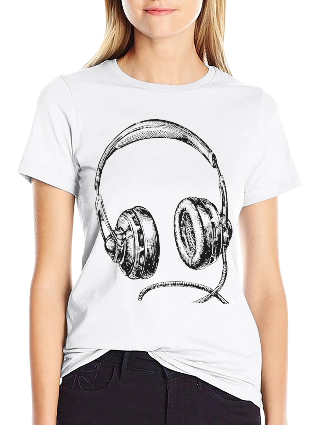 Headphone Graphic Tee - Black Cotton T-Shirt