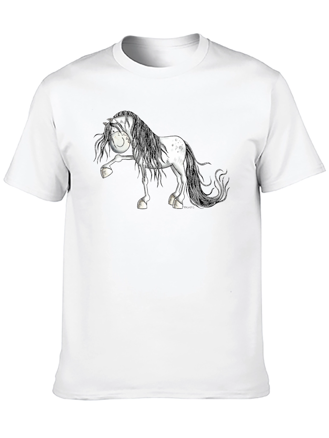 Cartoon Horse T-Shirt - Black Cotton Tee