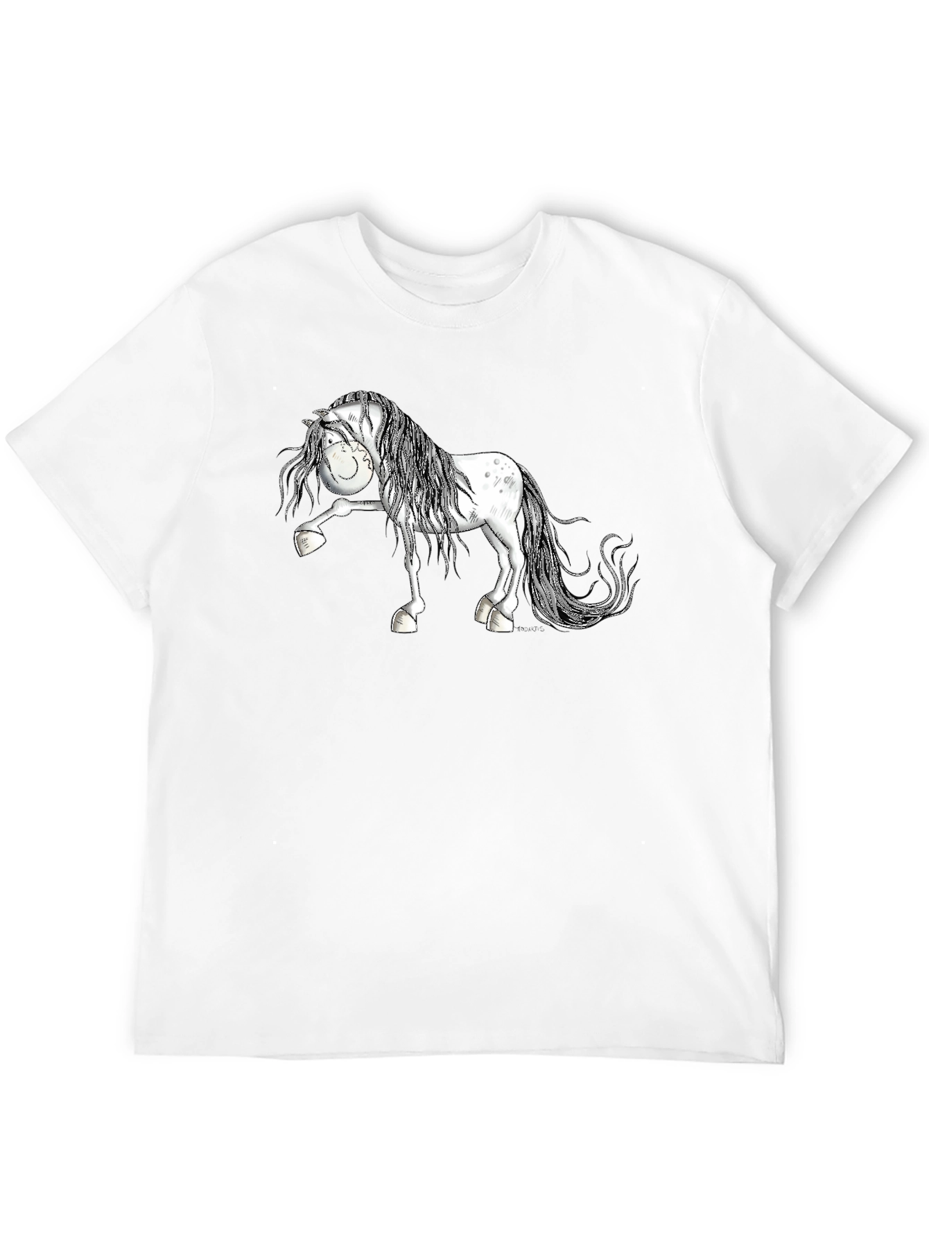 Cartoon Horse T-Shirt - Black Cotton Tee