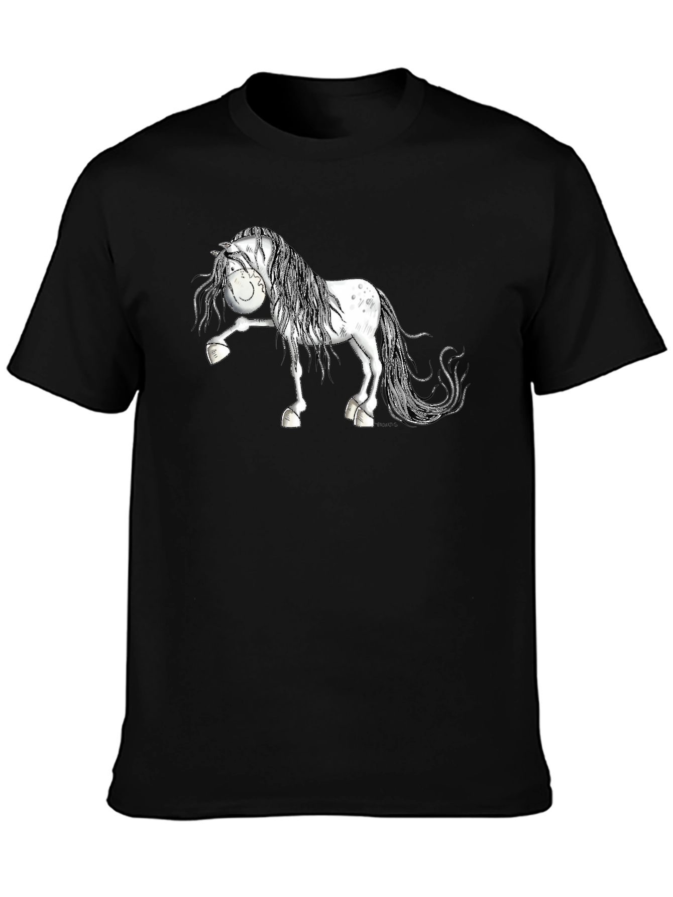 Cartoon Horse T-Shirt - Black Cotton Tee