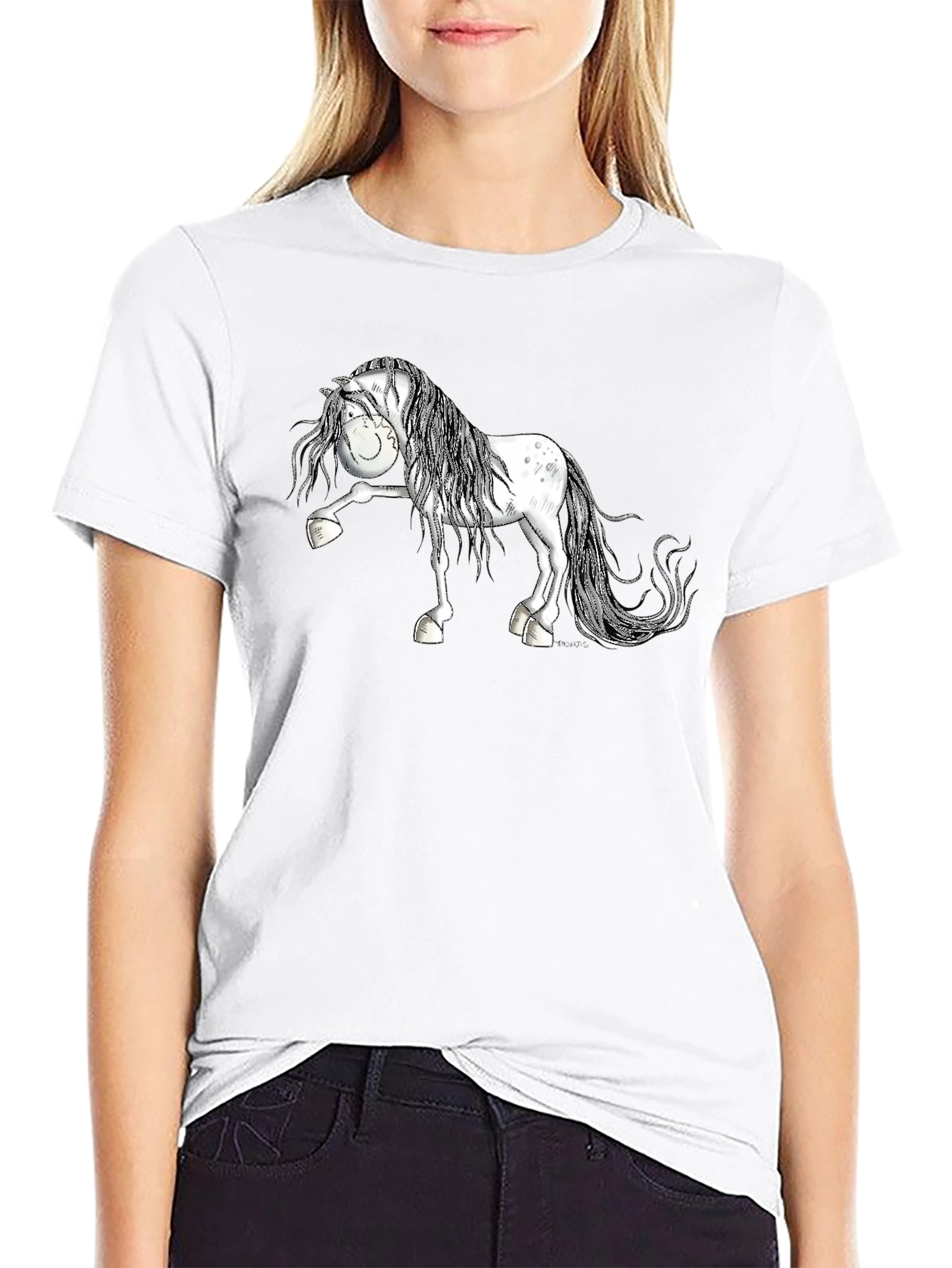 Cartoon Horse T-Shirt - Black Cotton Tee