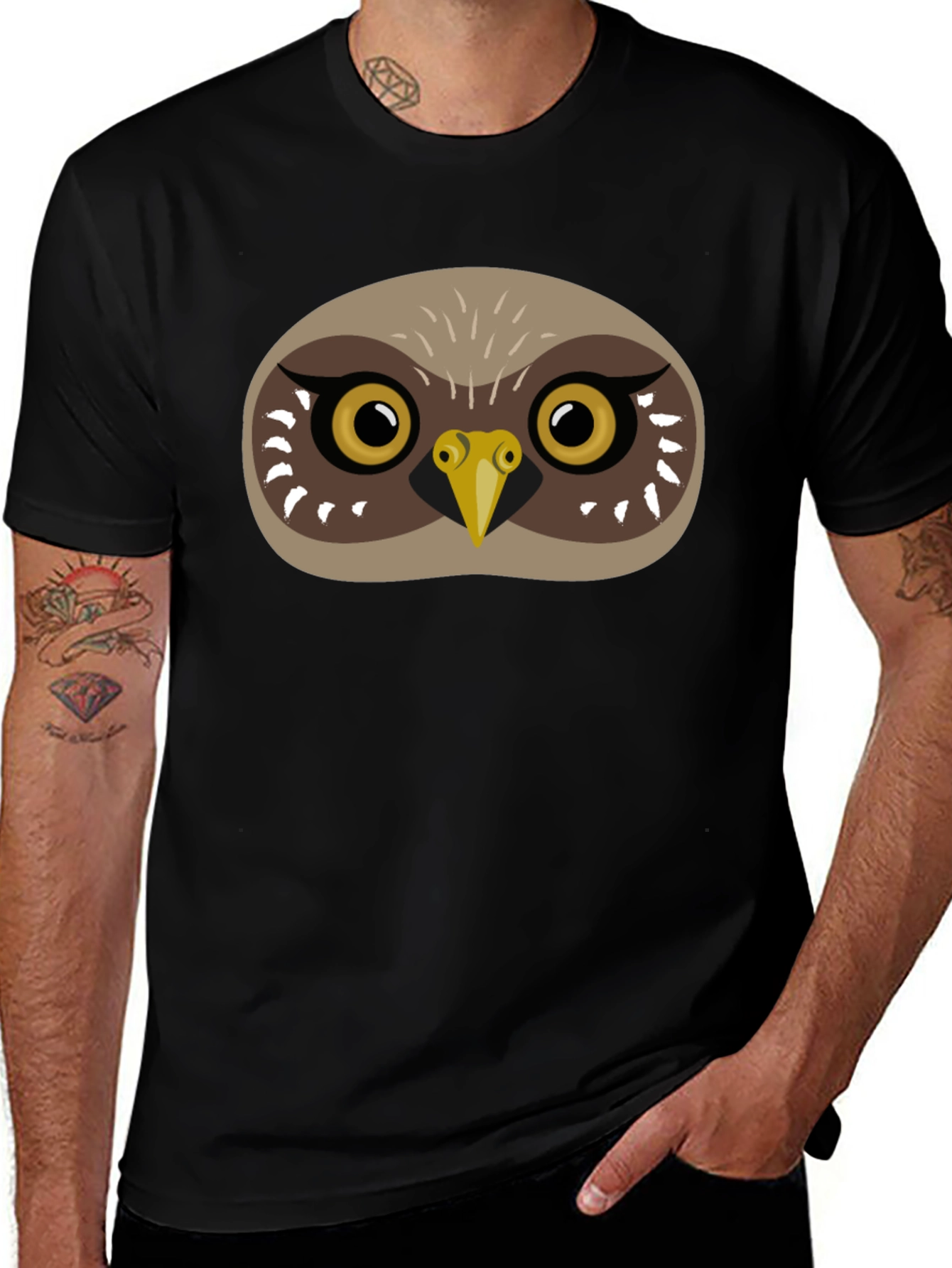 Owl Face Graphic Tee - Mens Black T-Shirt