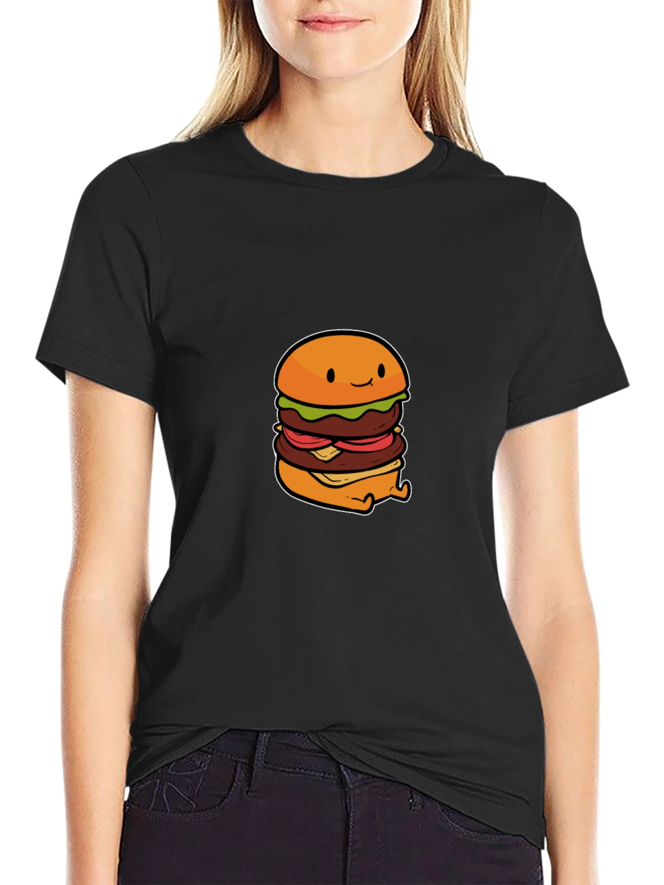 Cute Burger Graphic Black T-Shirt