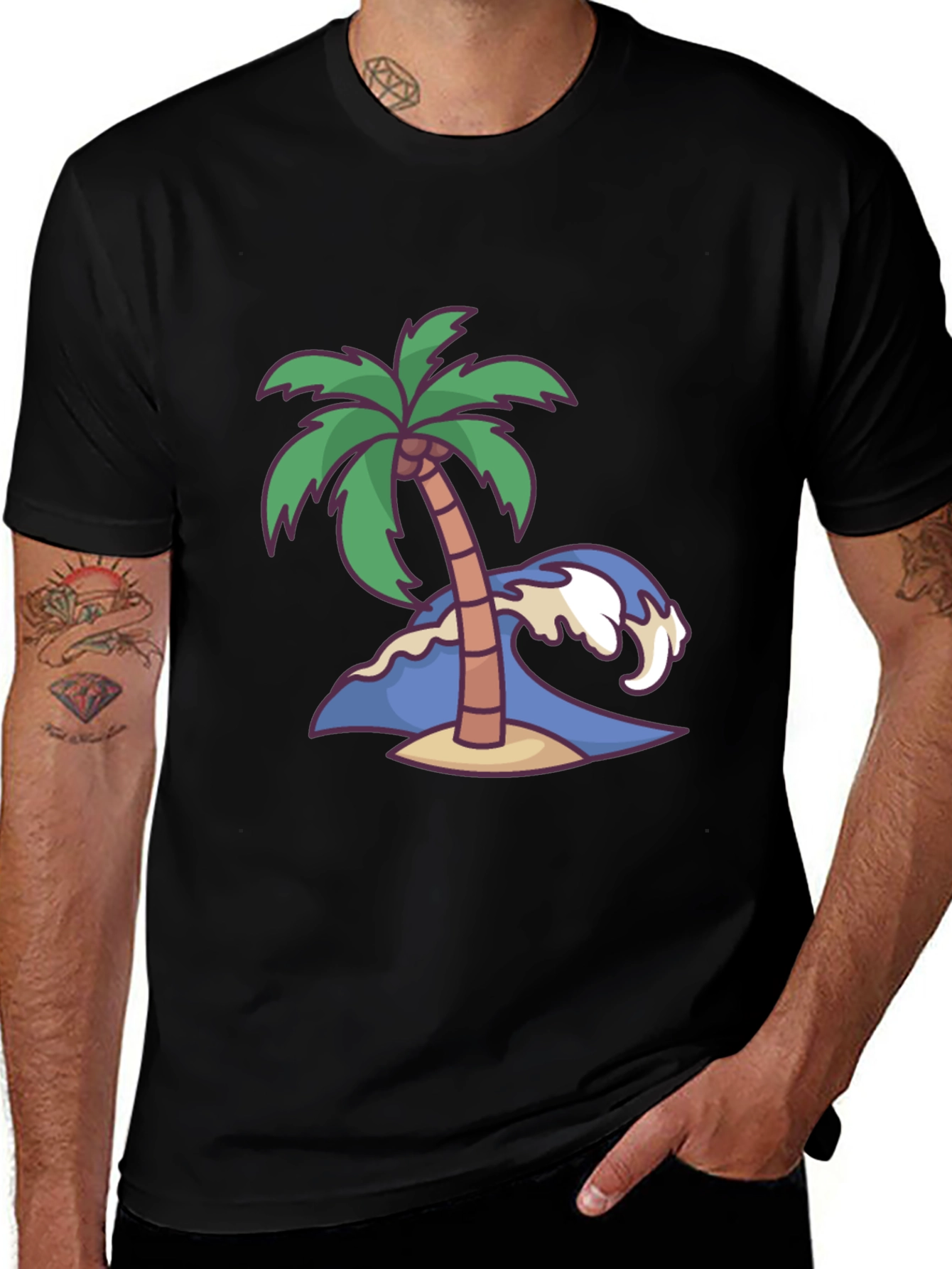 Island Vibes Tee: Palm Tree & Wave Graphic T-Shirt