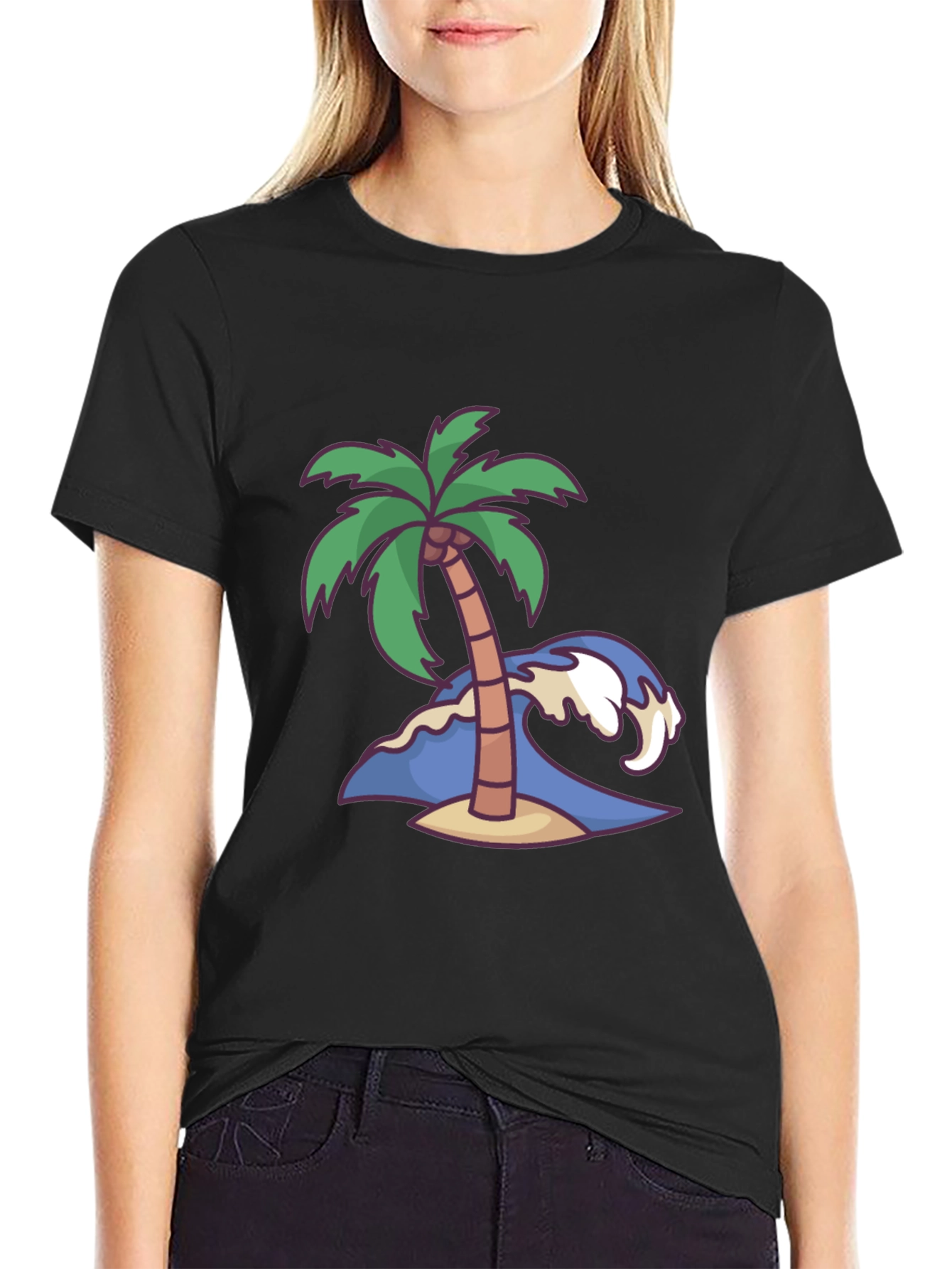 Island Vibes Tee: Palm Tree & Wave Graphic T-Shirt