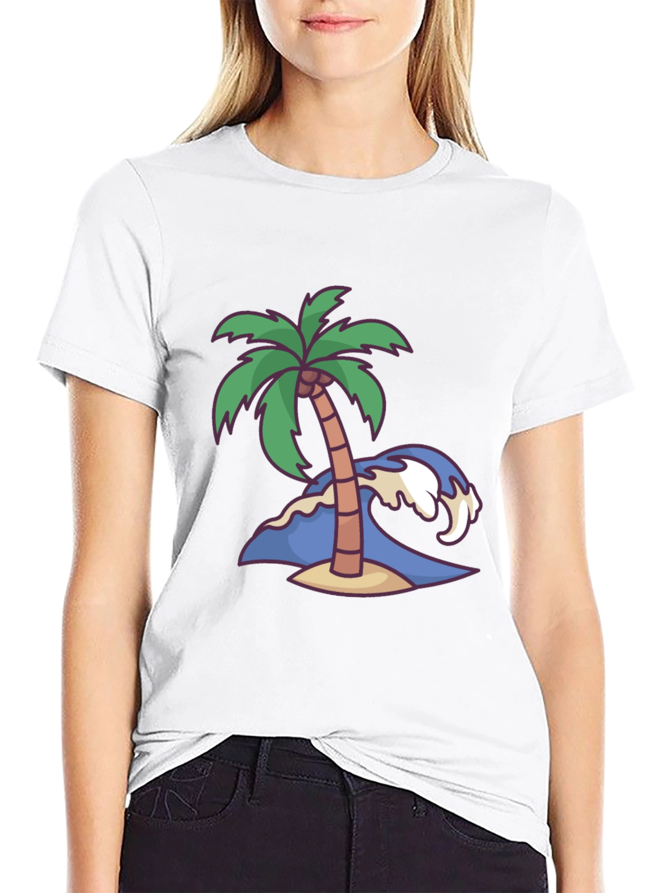 Island Vibes Tee: Palm Tree & Wave Graphic T-Shirt