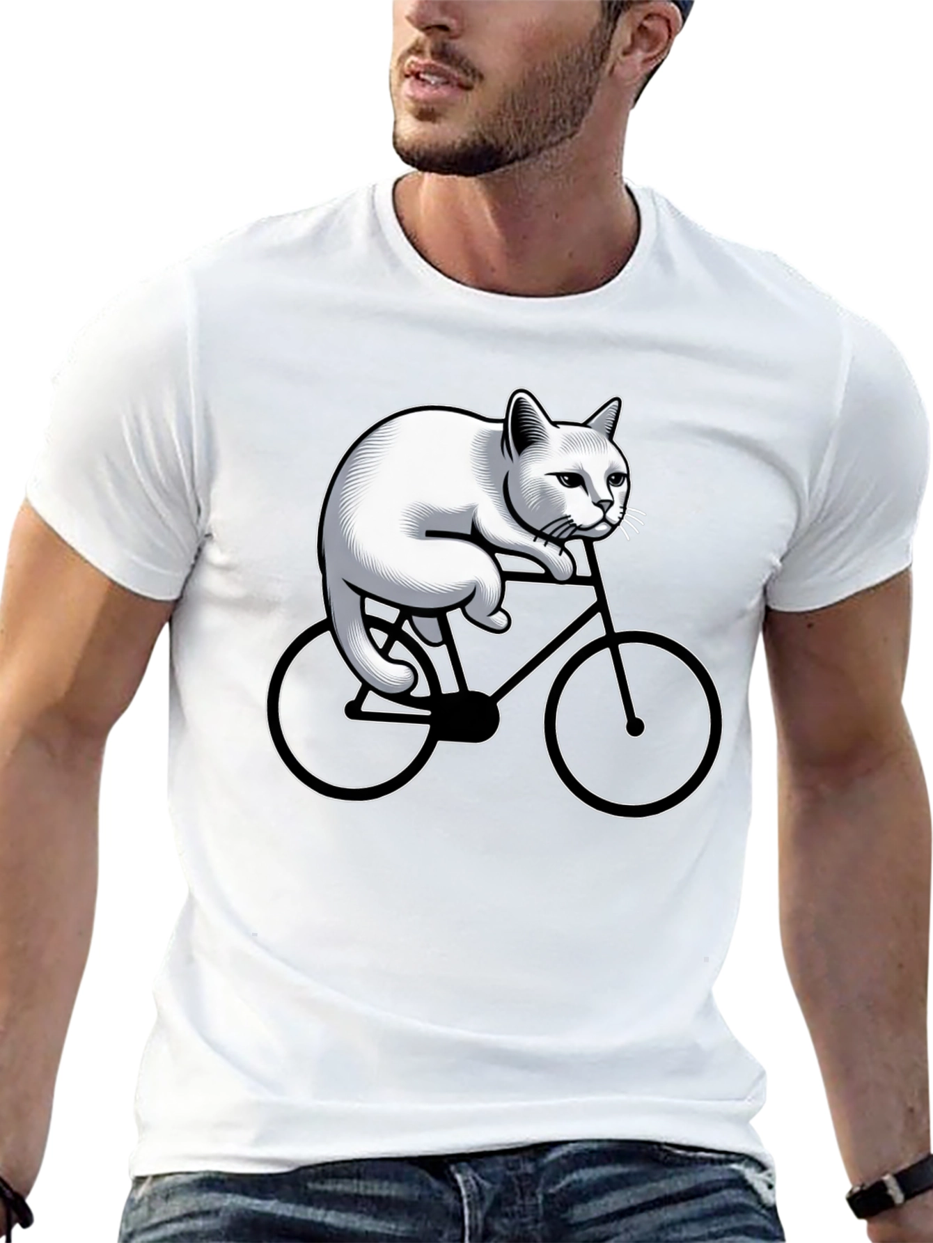 Cat On Bike Graphic T-Shirt - Black