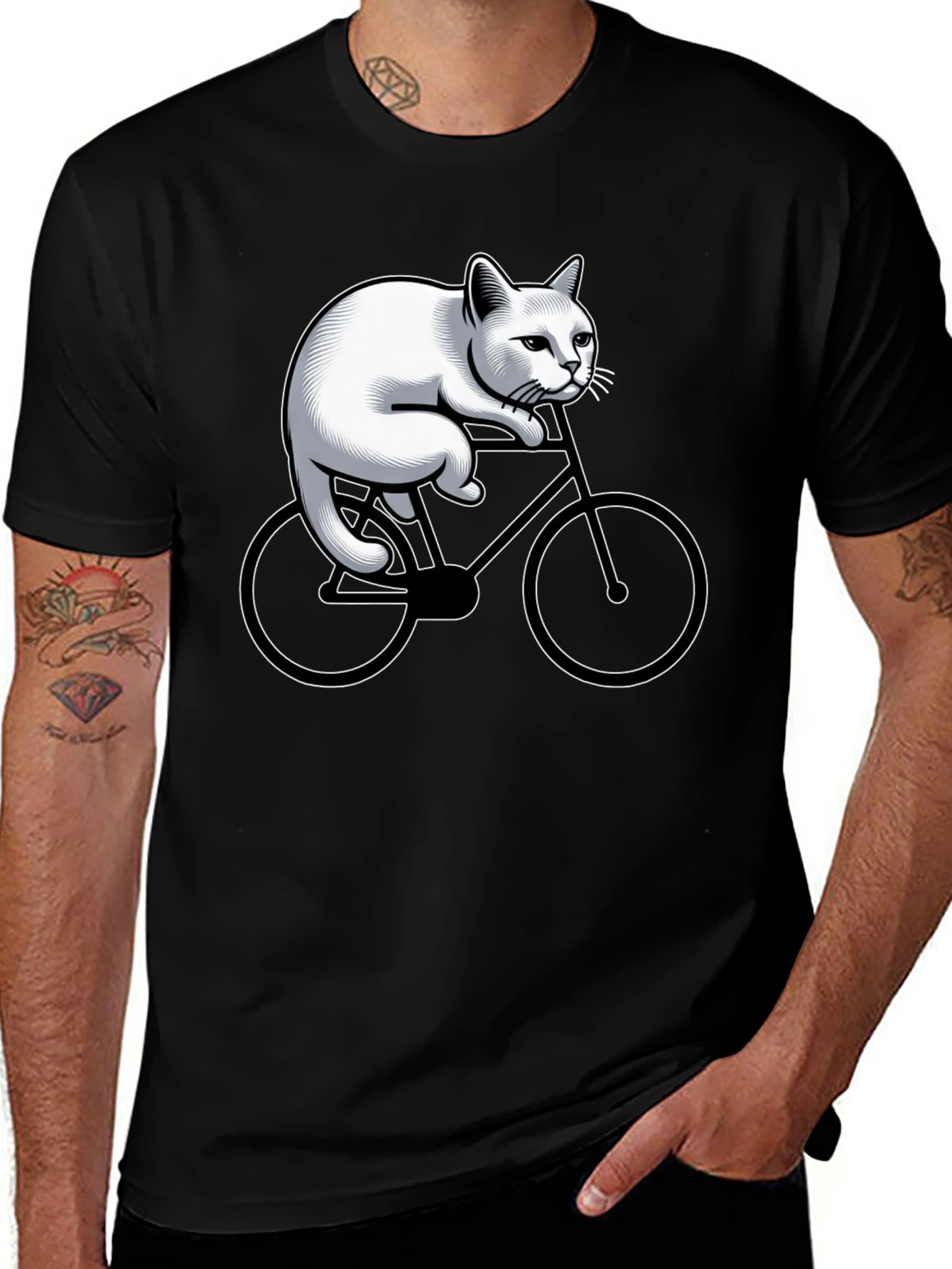 Cat On Bike Graphic T-Shirt - Black