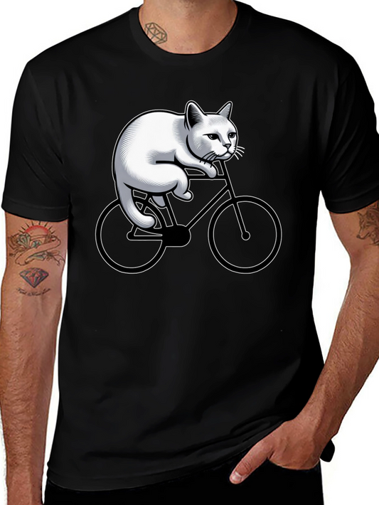 Cat On Bike Graphic T-Shirt - Black