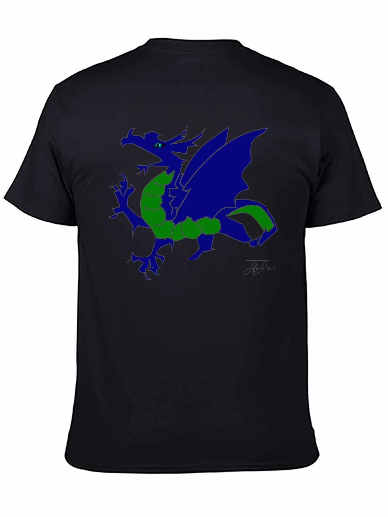 Blue Dragon Graphic Print Black T-Shirt