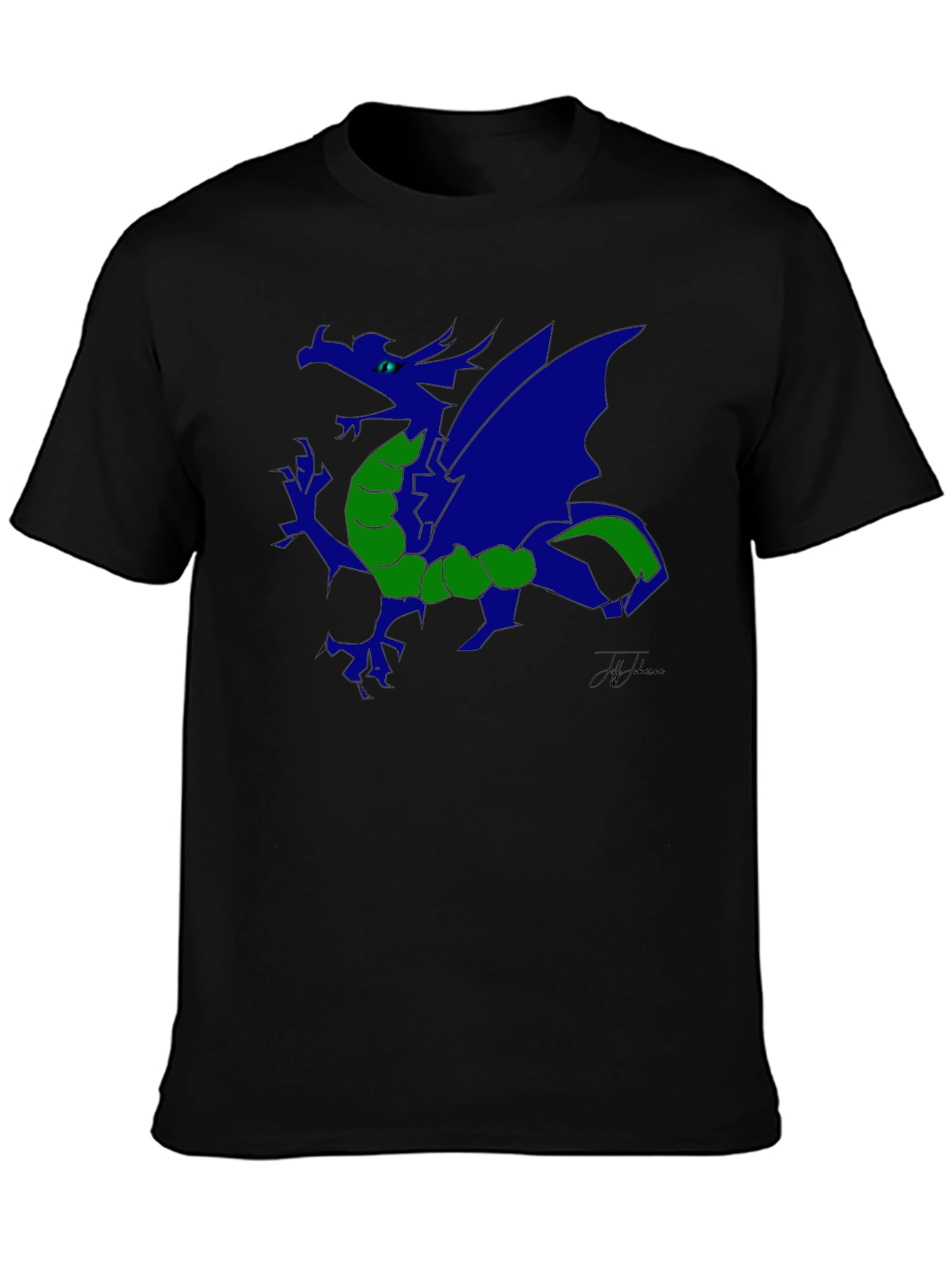 Blue Dragon Graphic Print Black T-Shirt