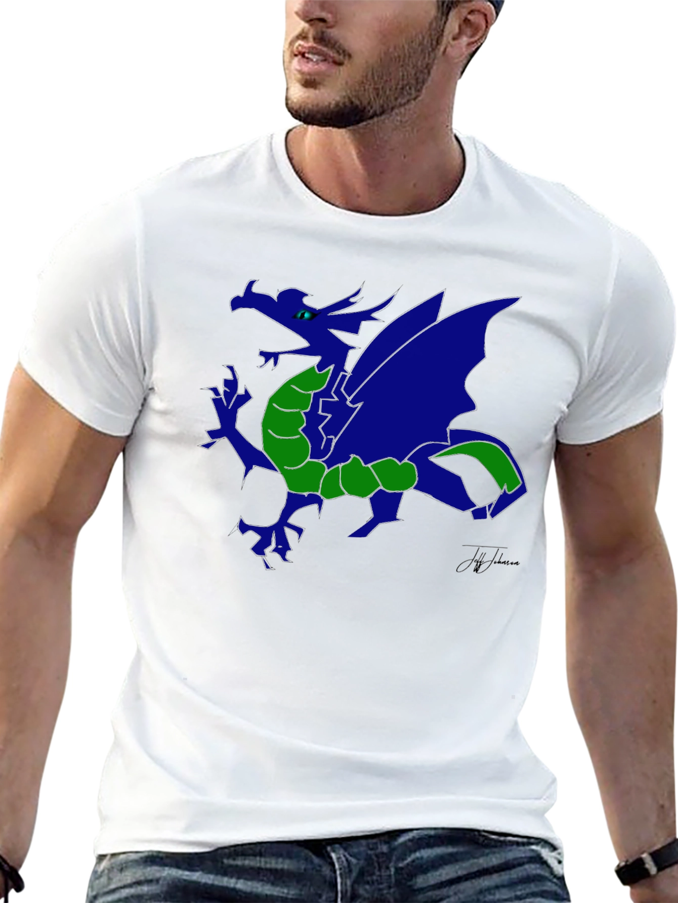 Blue Dragon Graphic Print Black T-Shirt