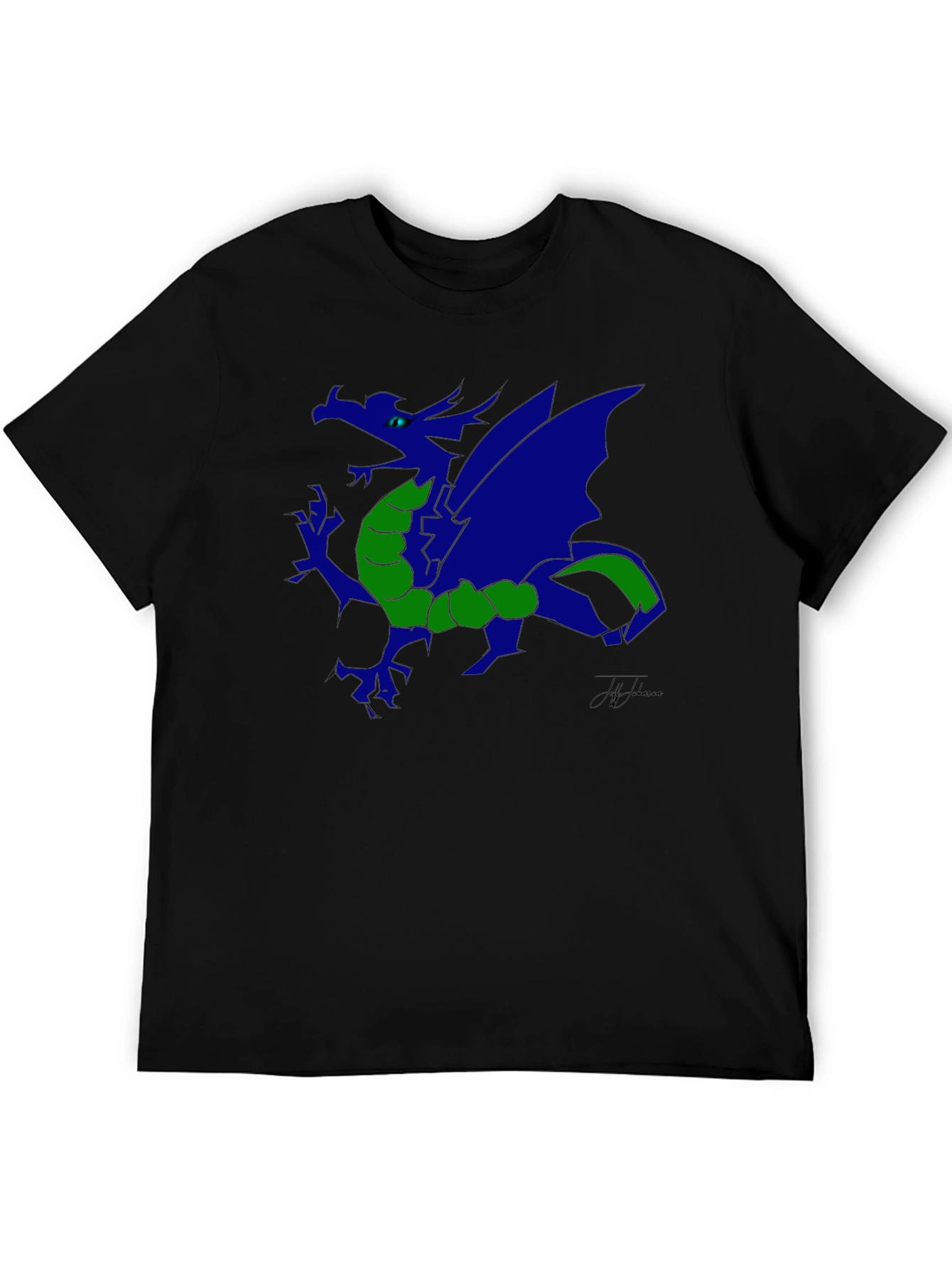 Blue Dragon Graphic Print Black T-Shirt