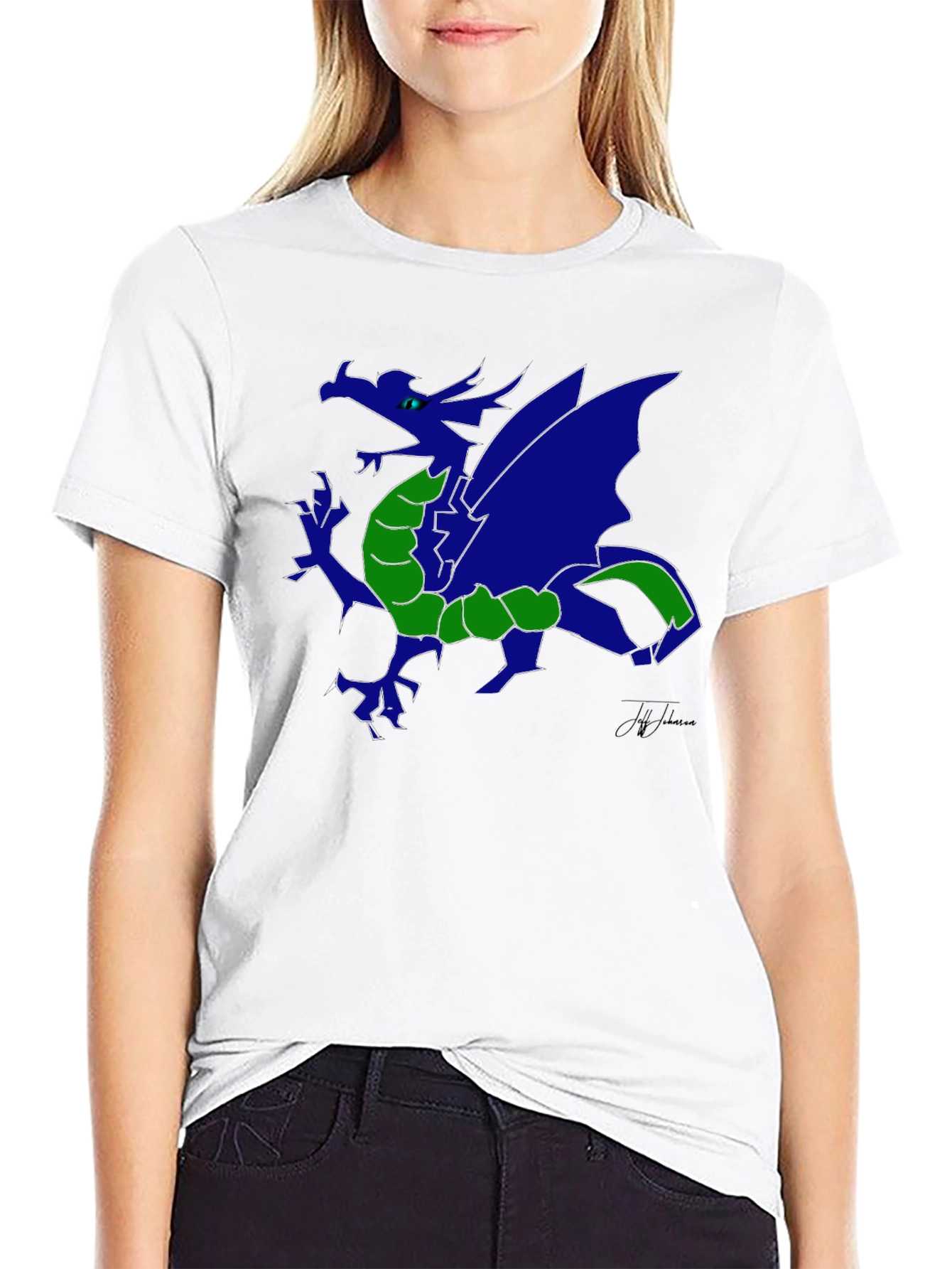 Blue Dragon Graphic Print Black T-Shirt
