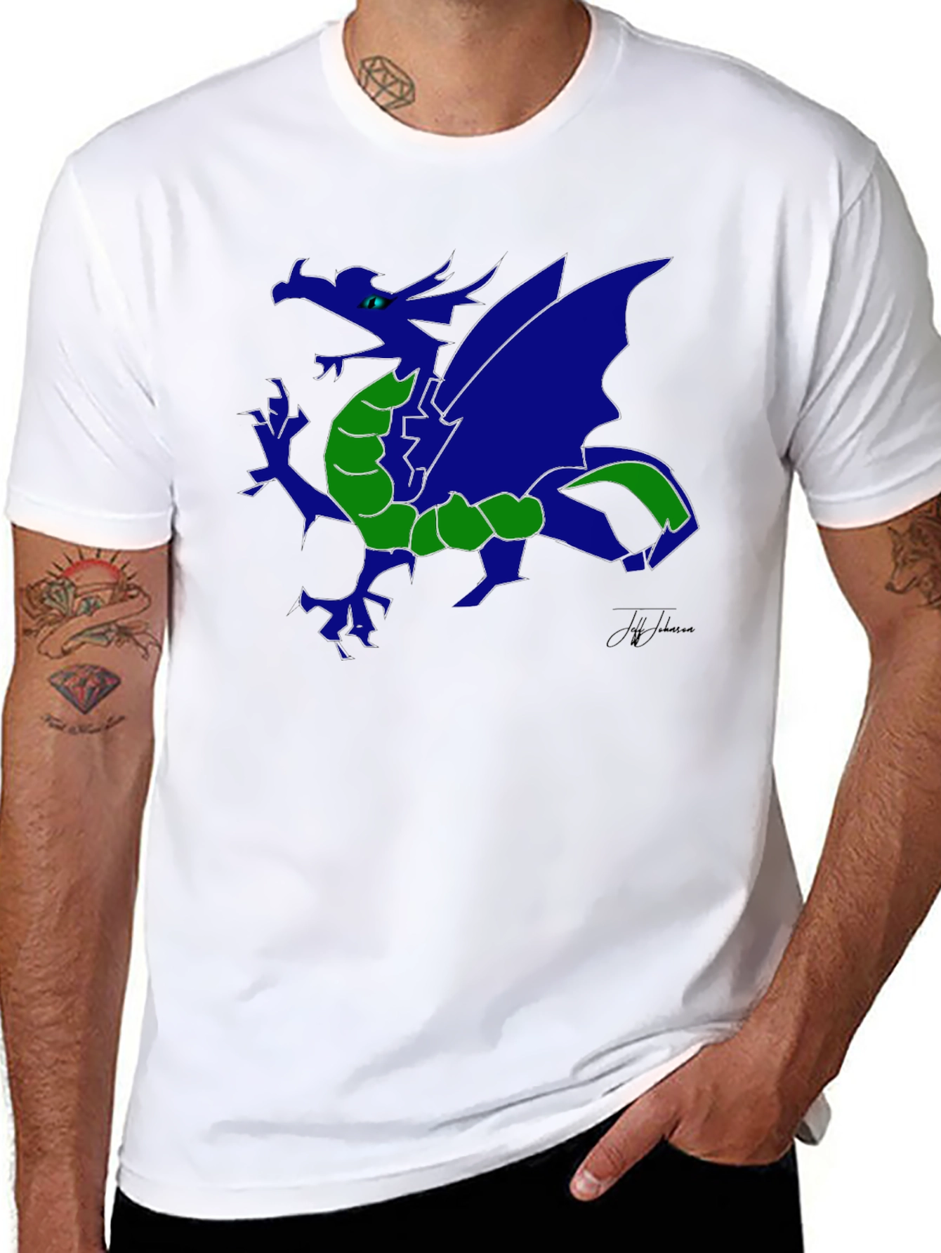 Blue Dragon Graphic Print Black T-Shirt