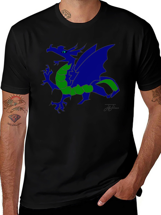 Blue Dragon Graphic Print Black T-Shirt
