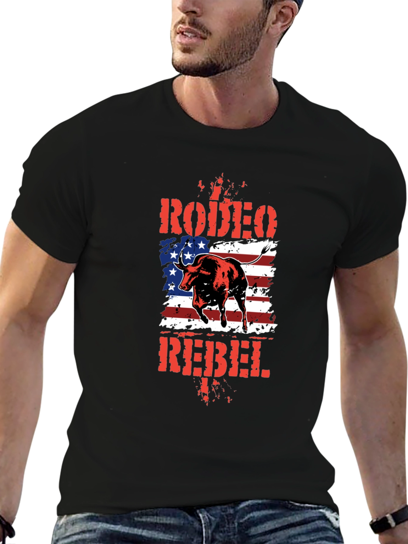 Rodeo Rebel Bull American Flag T-Shirt