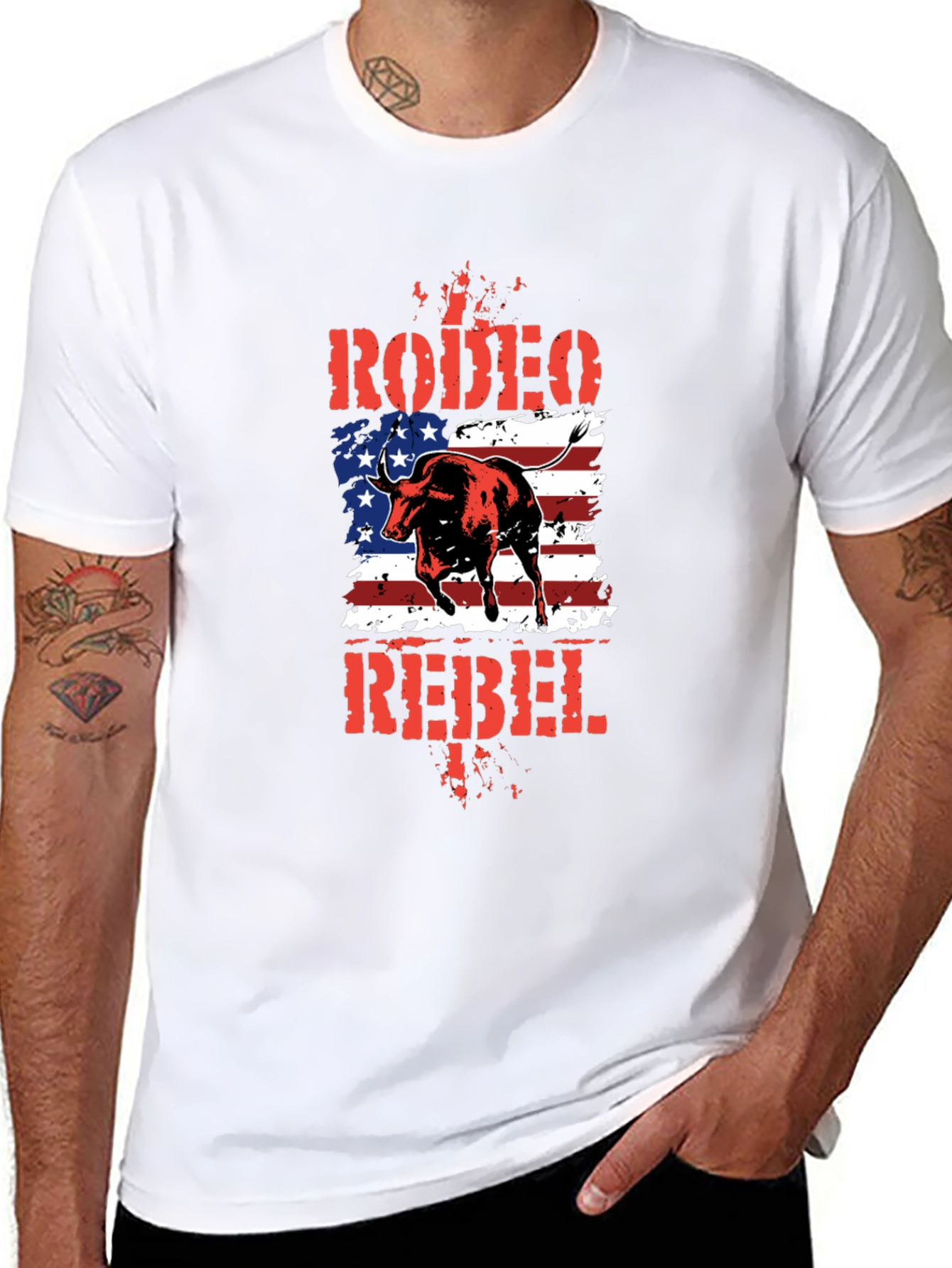 Rodeo Rebel Bull American Flag T-Shirt