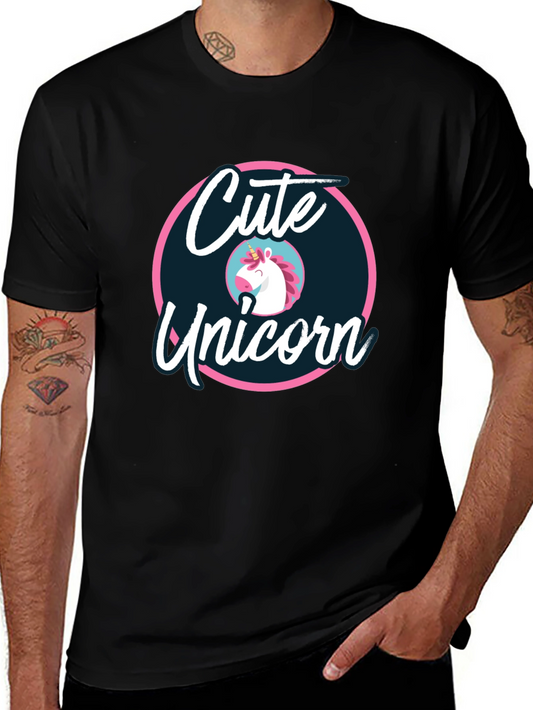 Cute Unicorn Graphic Tee - Black Cotton T-Shirt