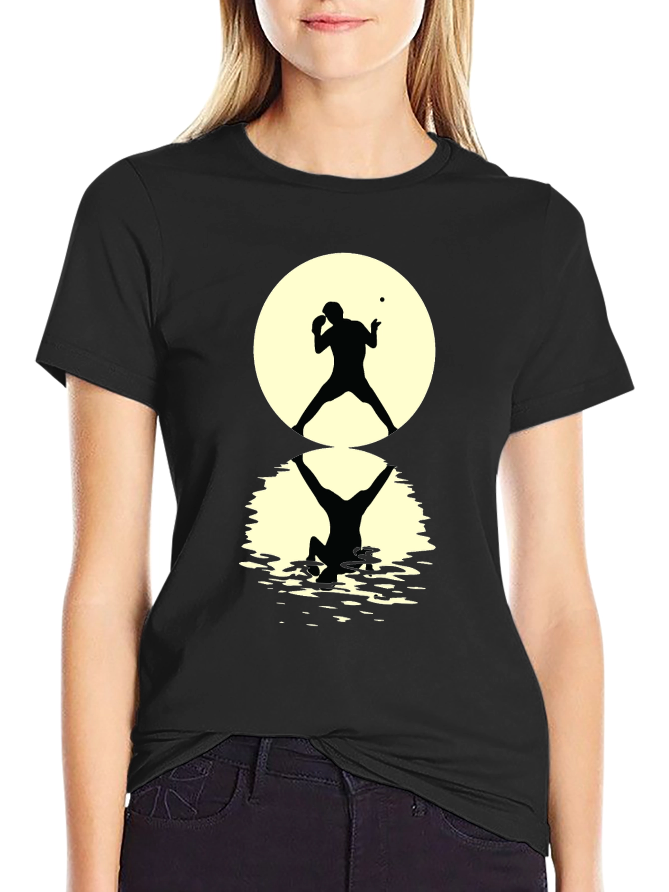 Ping Pong Player Silhouette Graphic Tee - Black