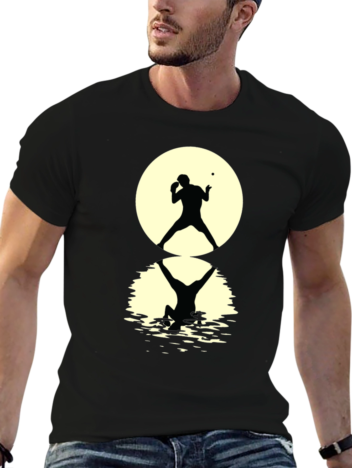 Ping Pong Player Silhouette Graphic Tee - Black