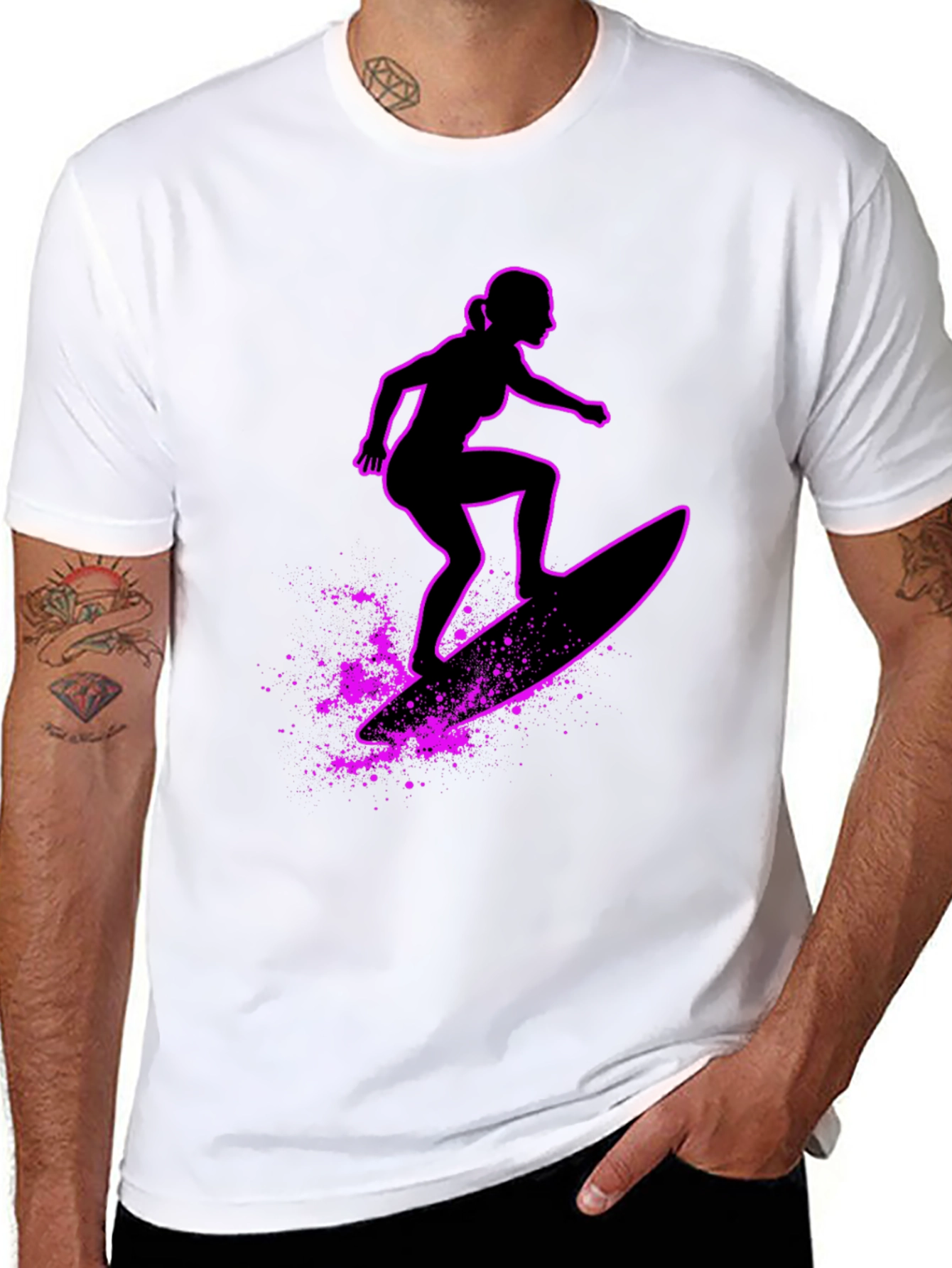 Surfer Girl Graphic T-Shirt - Black Casual Tee