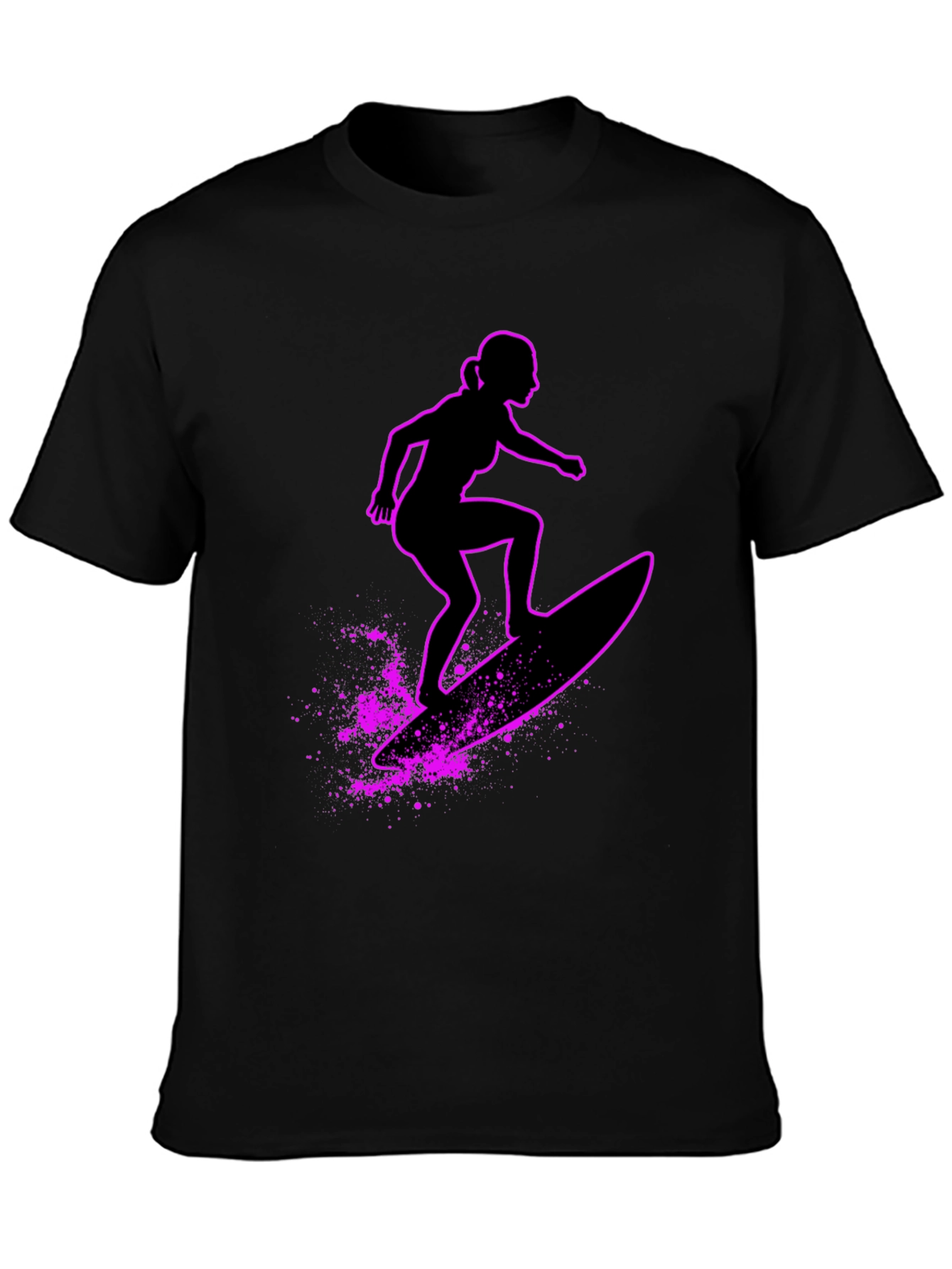 Surfer Girl Graphic T-Shirt - Black Casual Tee
