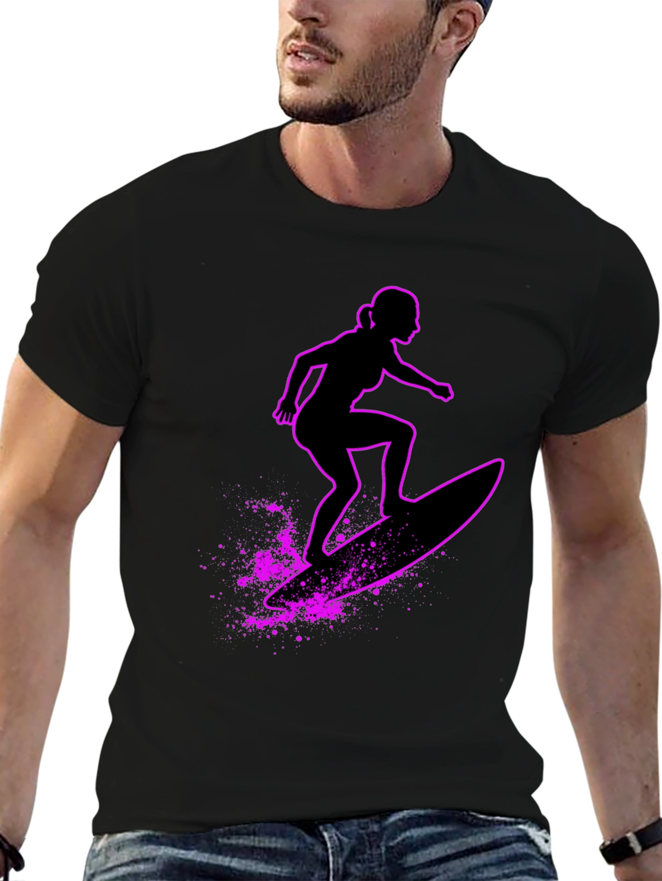 Surfer Girl Graphic T-Shirt - Black Casual Tee