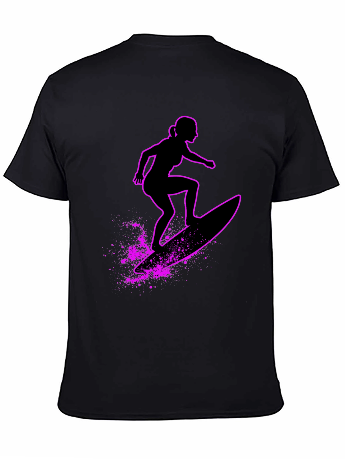 Surfer Girl Graphic T-Shirt - Black Casual Tee
