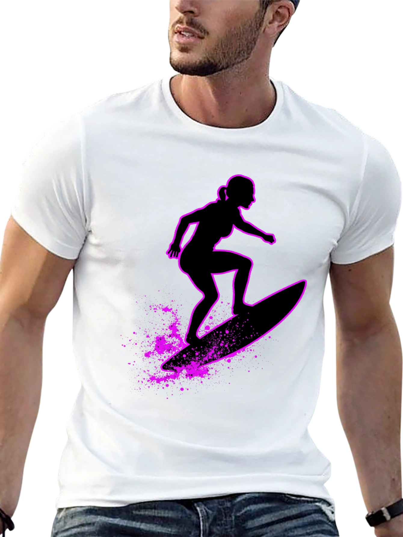 Surfer Girl Graphic T-Shirt - Black Casual Tee