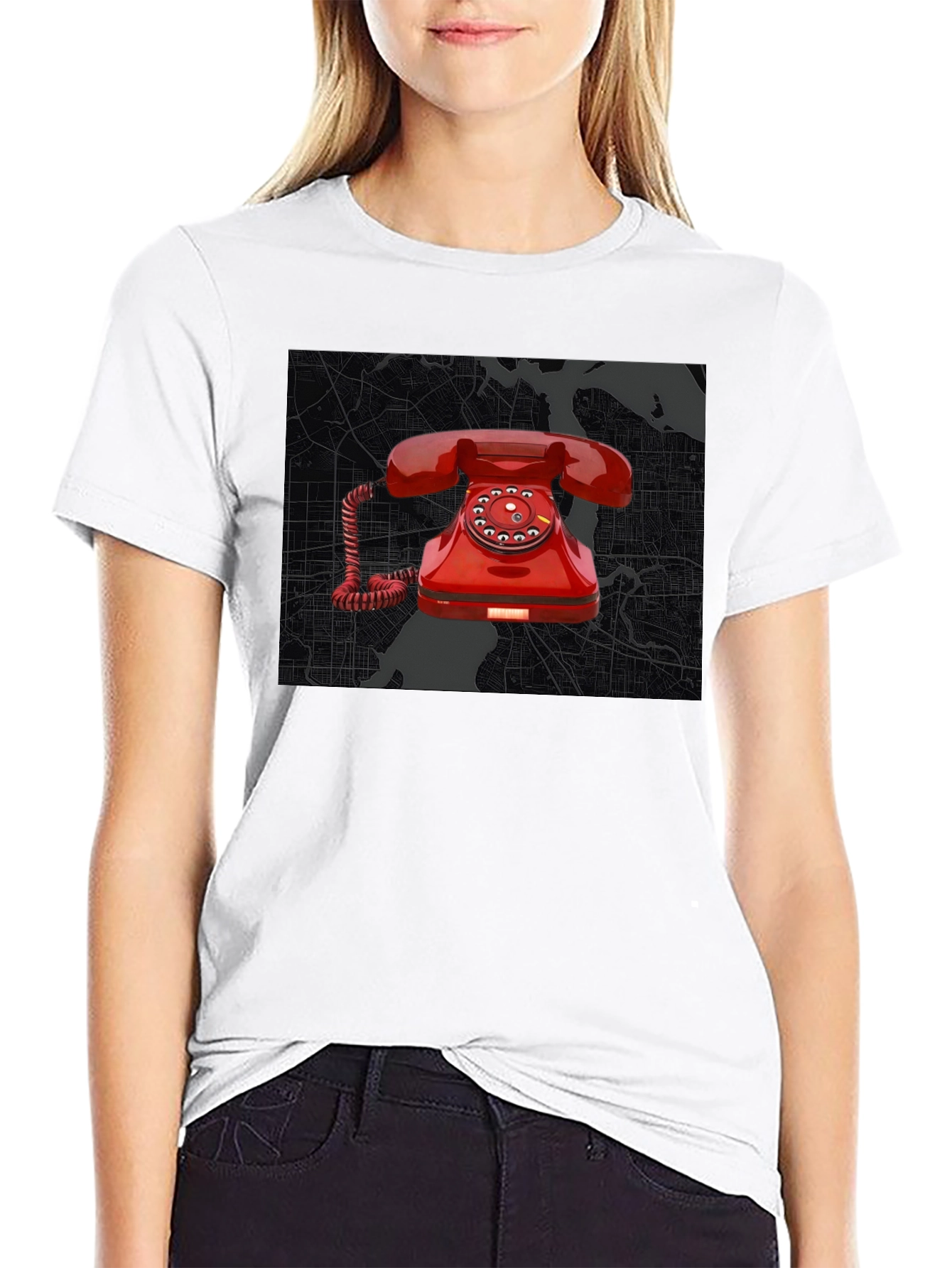 Retro Red Rotary Phone Graphic Tee - Modern Streetwear