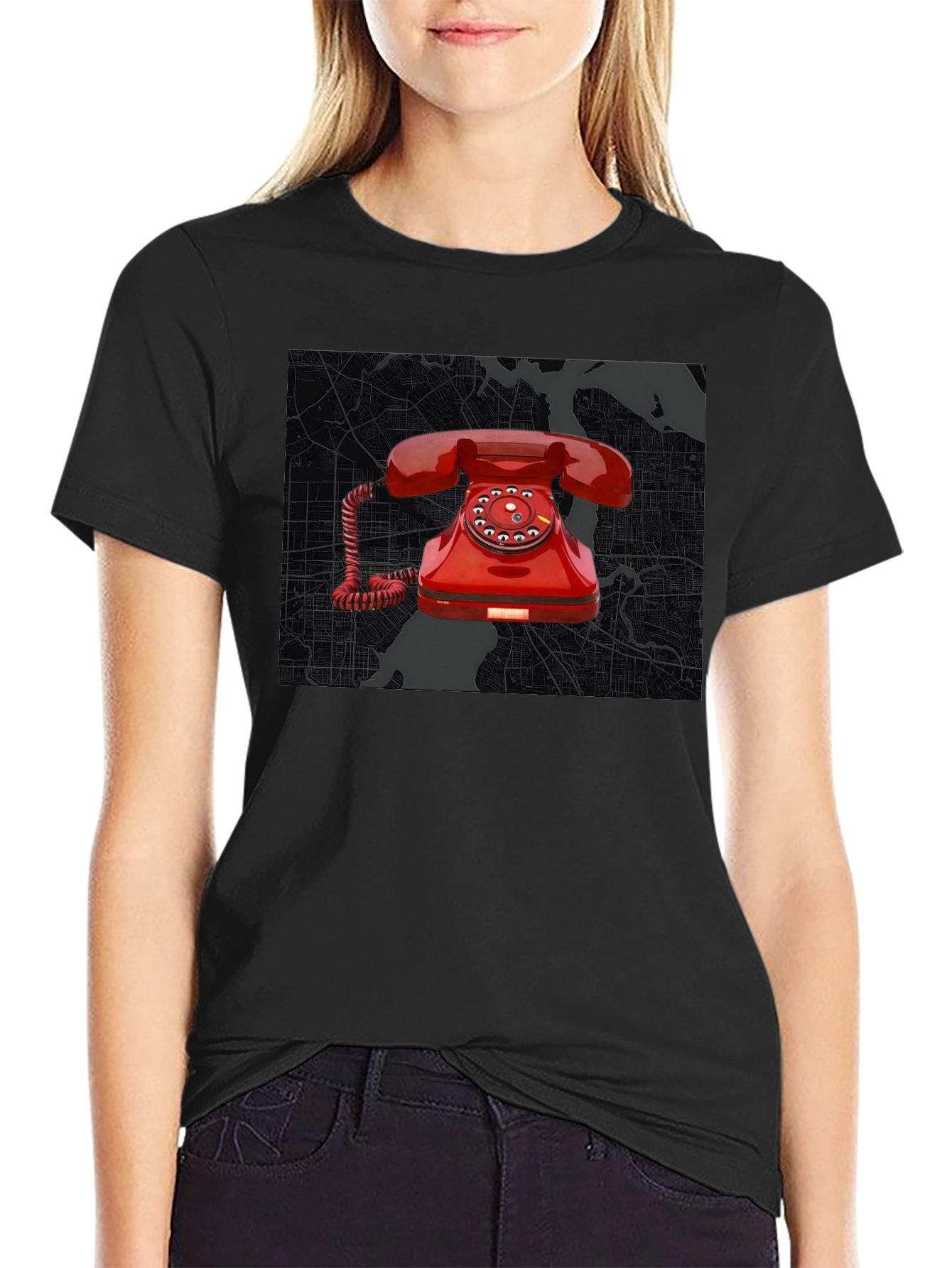 Retro Red Rotary Phone Graphic Tee - Modern Streetwear