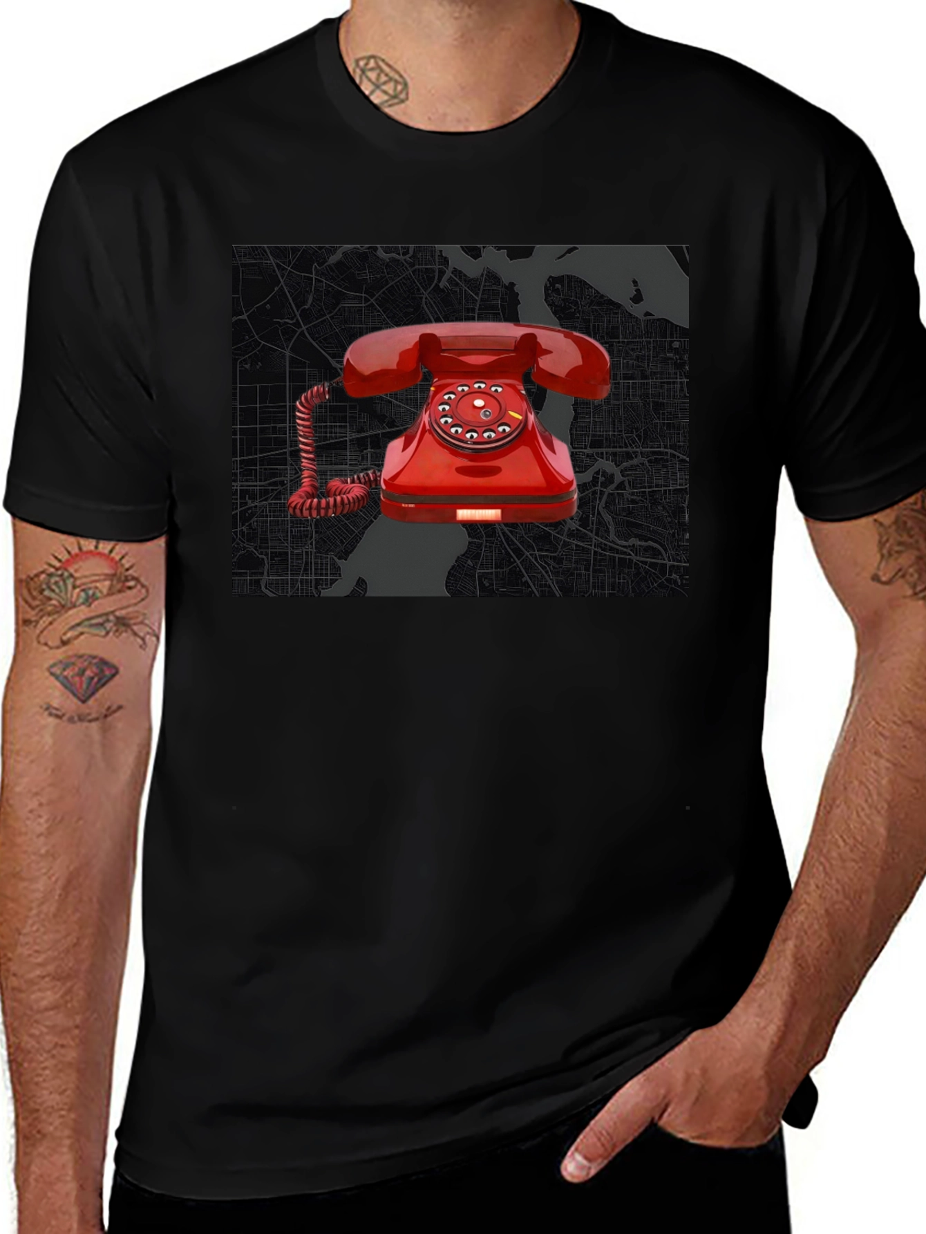 Retro Red Rotary Phone Graphic Tee - Modern Streetwear