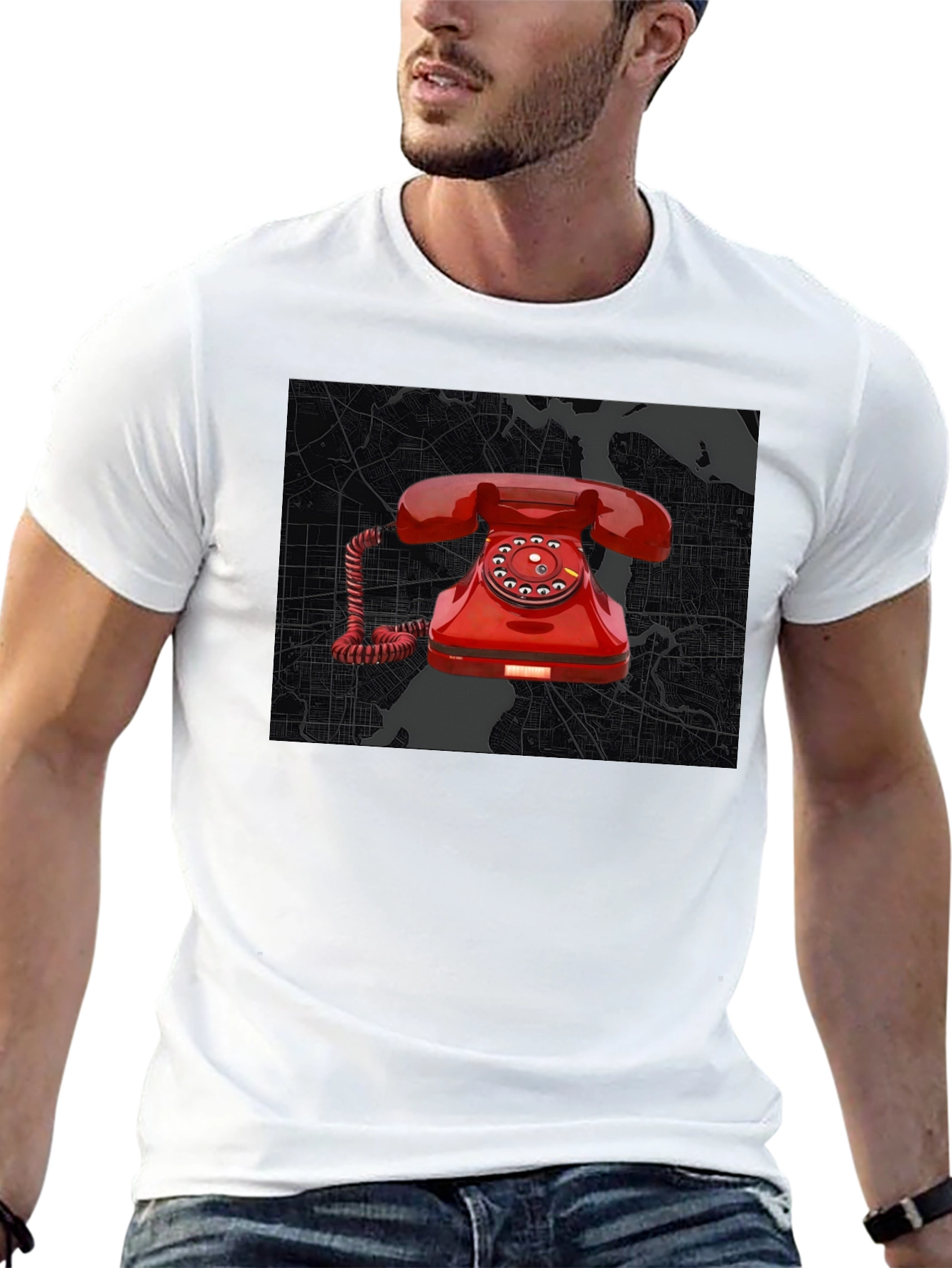 Retro Red Rotary Phone Graphic Tee - Modern Streetwear