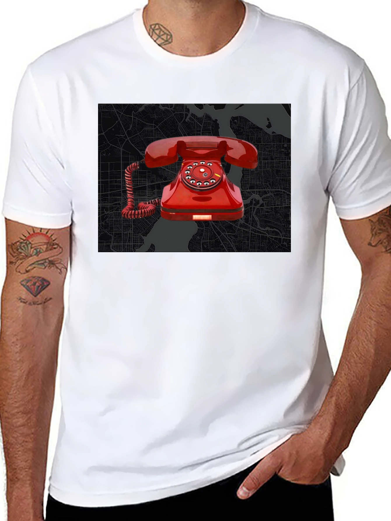 Retro Red Rotary Phone Graphic Tee - Modern Streetwear