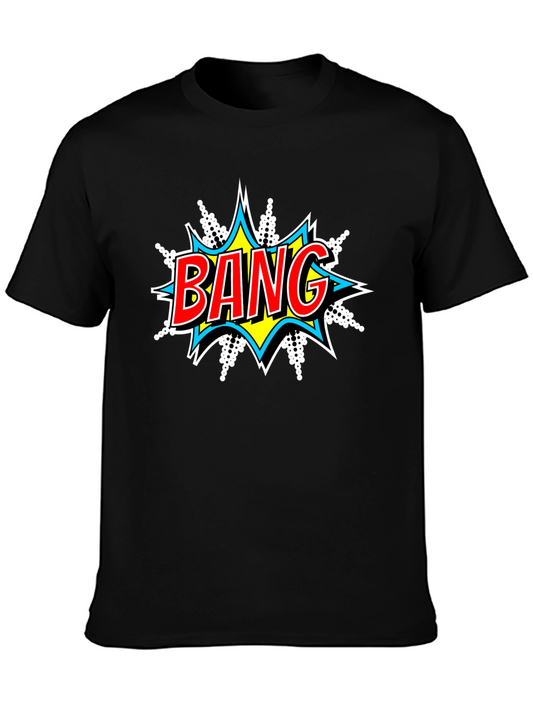 BANG! Comic Style Graphic Tee - Black Cotton Blend T-Shirt