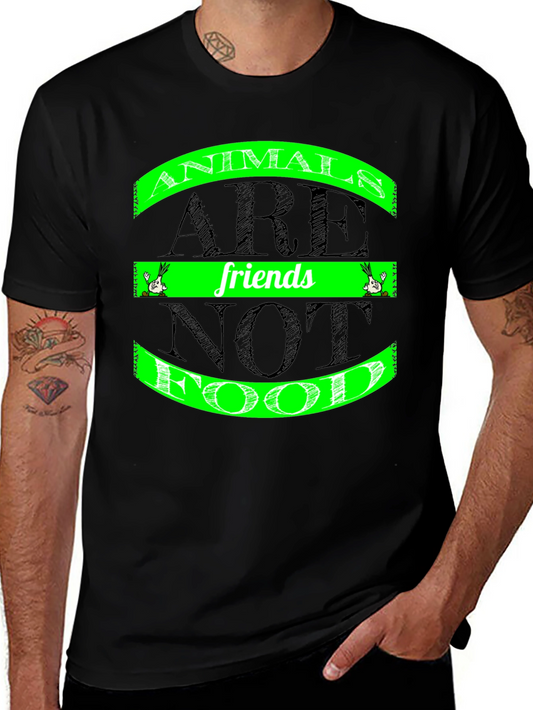 Vegan T-Shirt - Animals Are Friends Not Food - Black Cotton