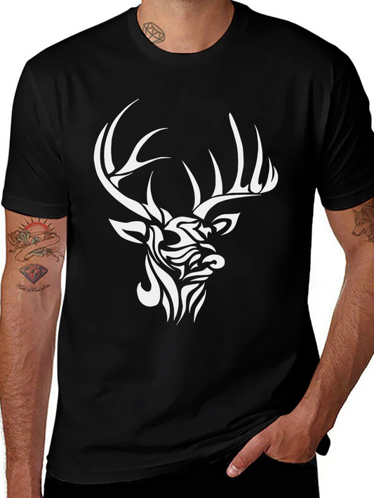 Tribal Deer Graphic T-Shirt - Stylish Black Tee